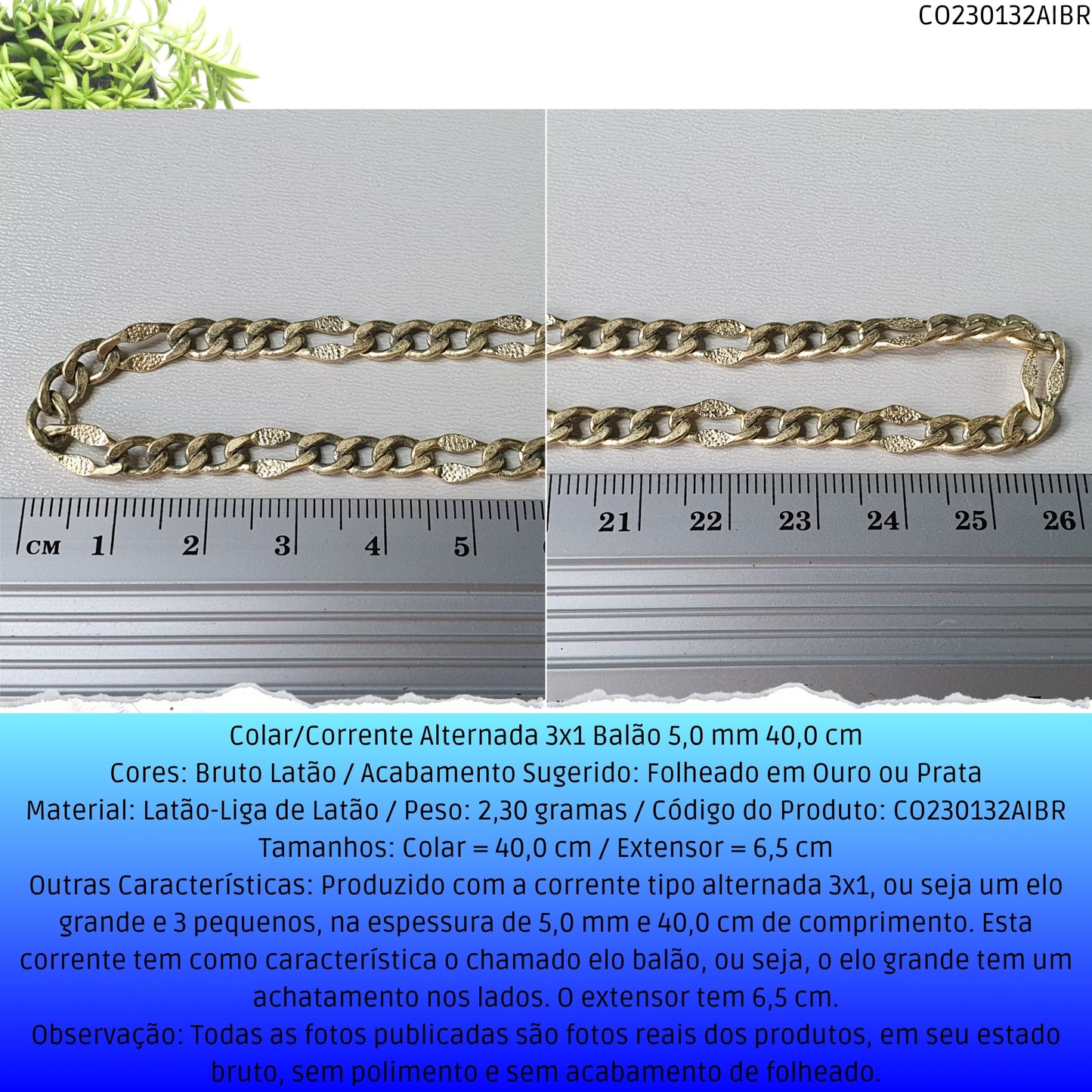 Colar/Corrente Alternada 3x1 Balão 5.0 mm 40.0 cm  - Código.: CO230132AIBR  - Peso.: 16.0 gr