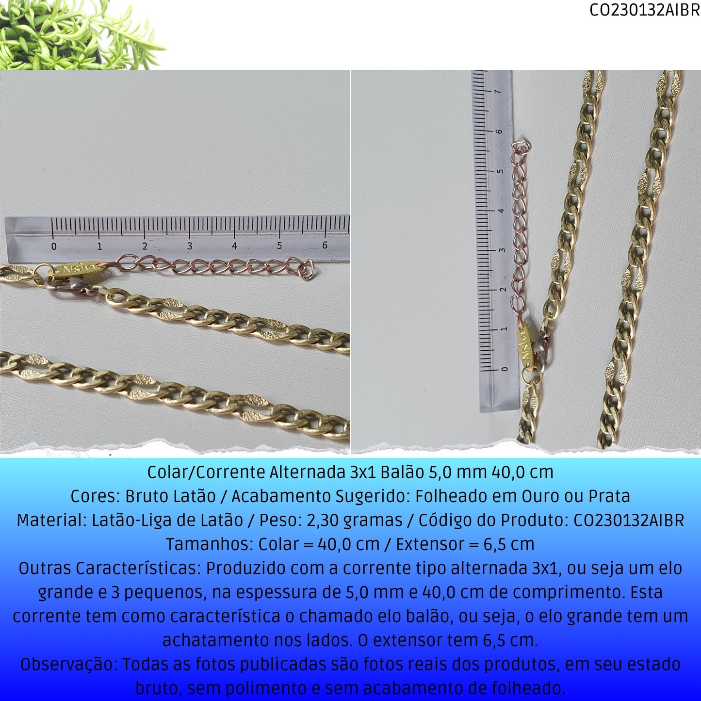 Colar/Corrente Alternada 3x1 Balão 5.0 mm 40.0 cm  - Código.: CO230132AIBR  - Peso.: 16.0 gr