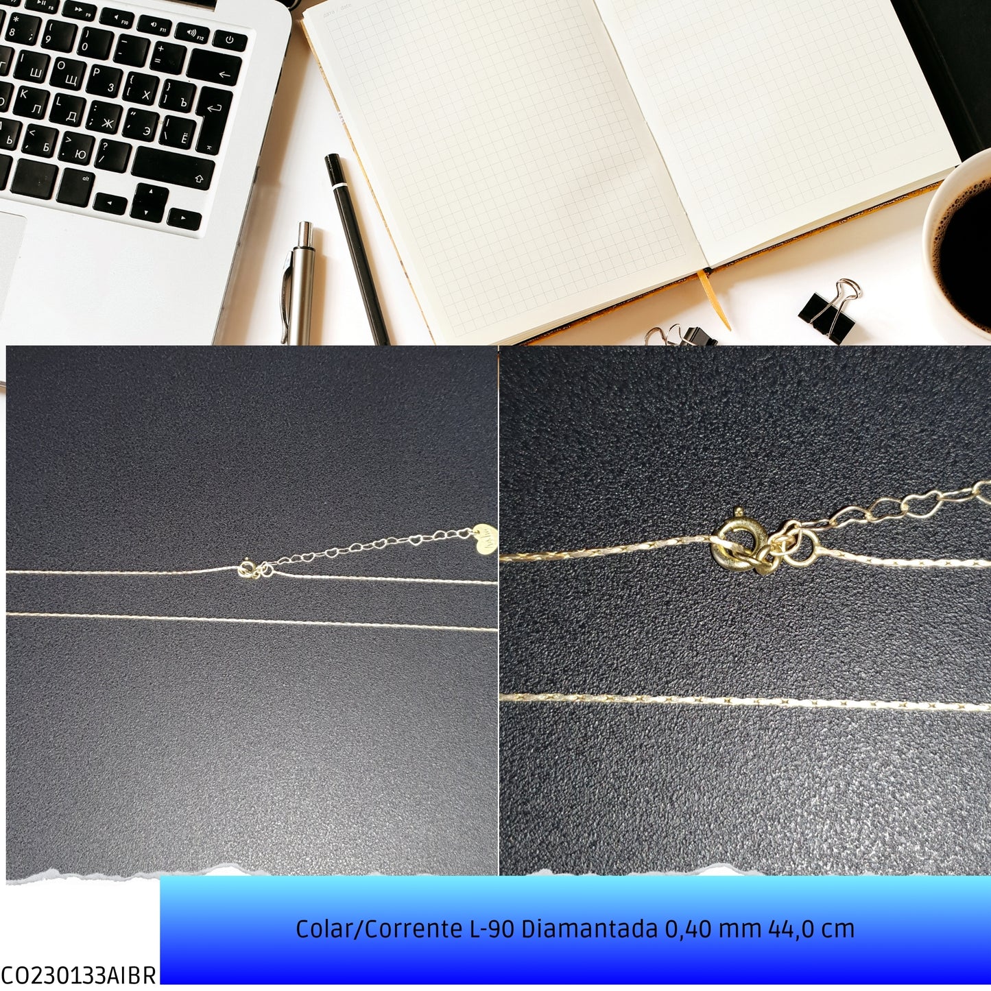 Colar/Corrente L-90 Diamantada 0.40 mm 44.0 cm  - Código.: CO230133AIBR  - Peso.: 2.1 gr