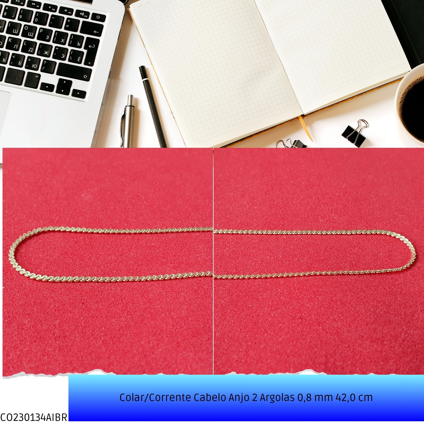 Colar/Corrente Cabelo Anjo 2 Argolas 0.8 mm 42.0 cm   - Código.: CO230134AIBR  - Peso.: 2.2 gr