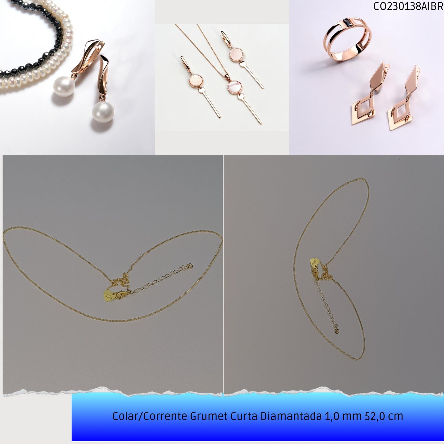 Colar/Corrente Grumet Curta Diamantada 1.0 mm 52.0 cm  - Código.: CO230138AIBR  - Peso.: 2.8 gr