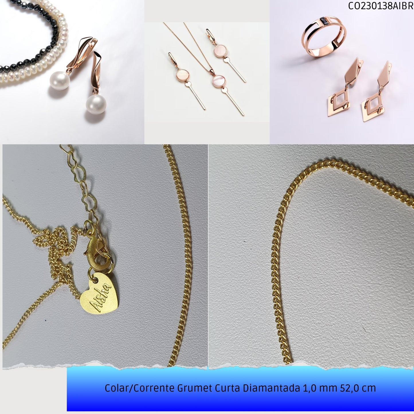 Colar/Corrente Grumet Curta Diamantada 1.0 mm 52.0 cm  - Código.: CO230138AIBR  - Peso.: 2.8 gr