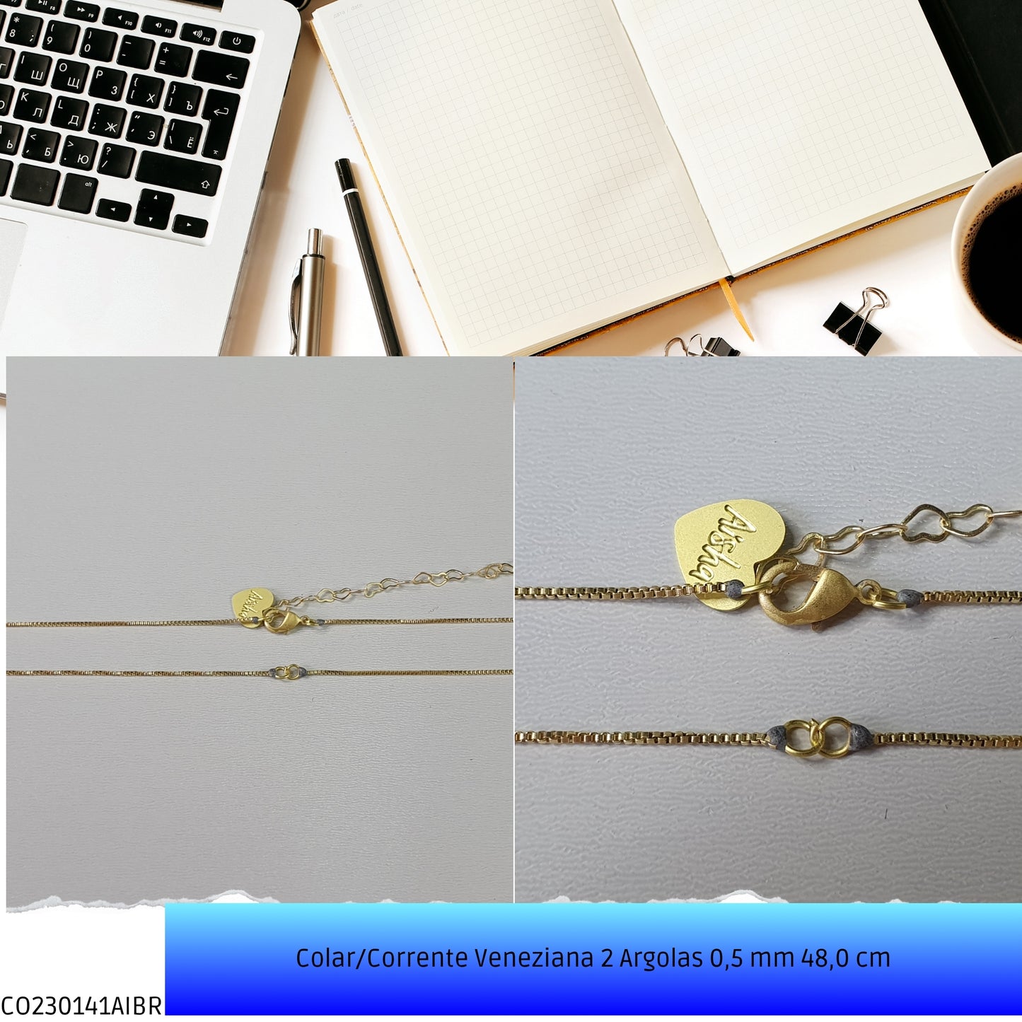 Colar/Corrente Veneziana 2 Argolas 0.5 mm 48.0 cm   - Código.: CO230141AIBR  - Peso.: 2.6 gr