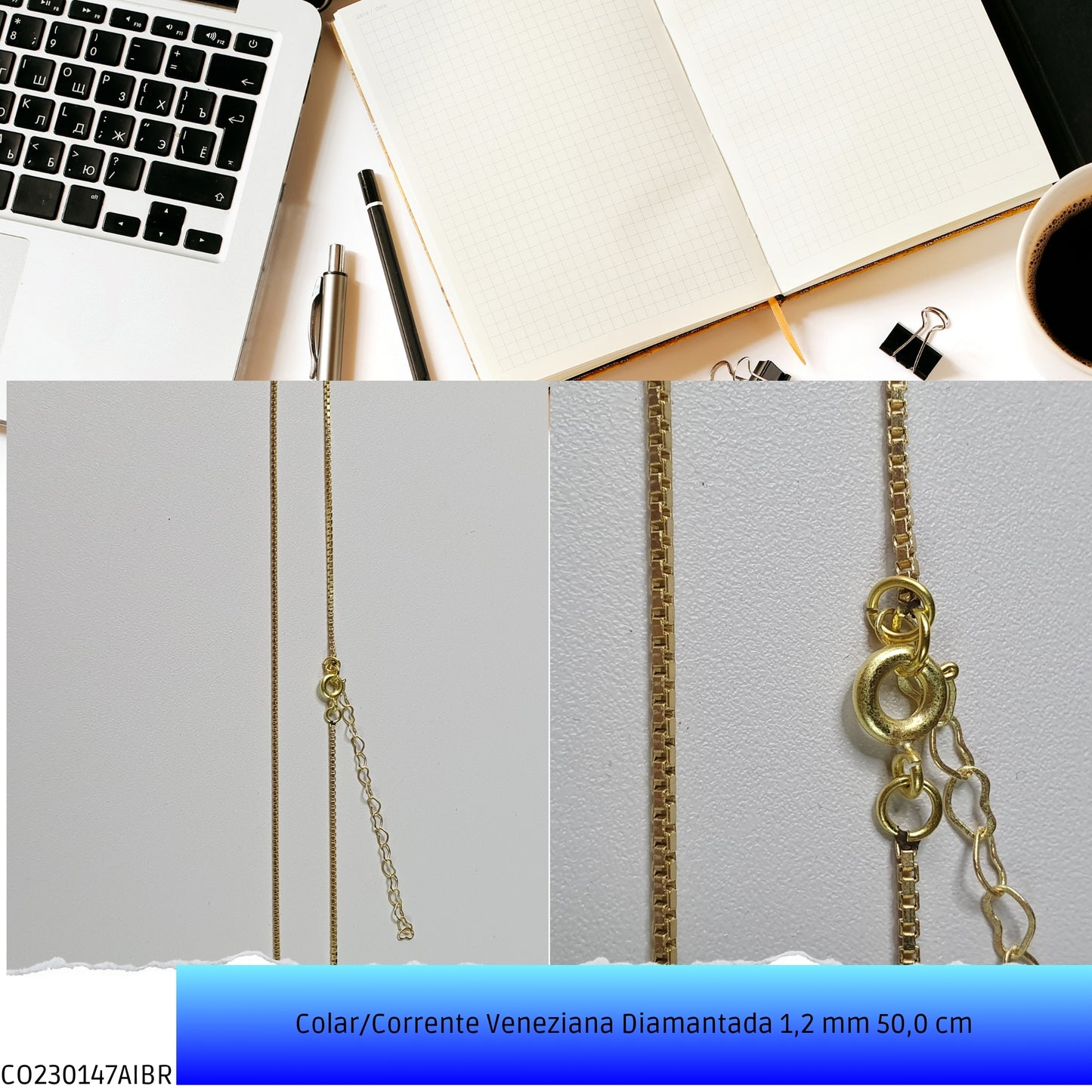 Colar/Corrente Veneziana Diamantada 1.2 mm 50.0 cm   - Código.: CO230147AIBR  - Peso.: 4.3 gr