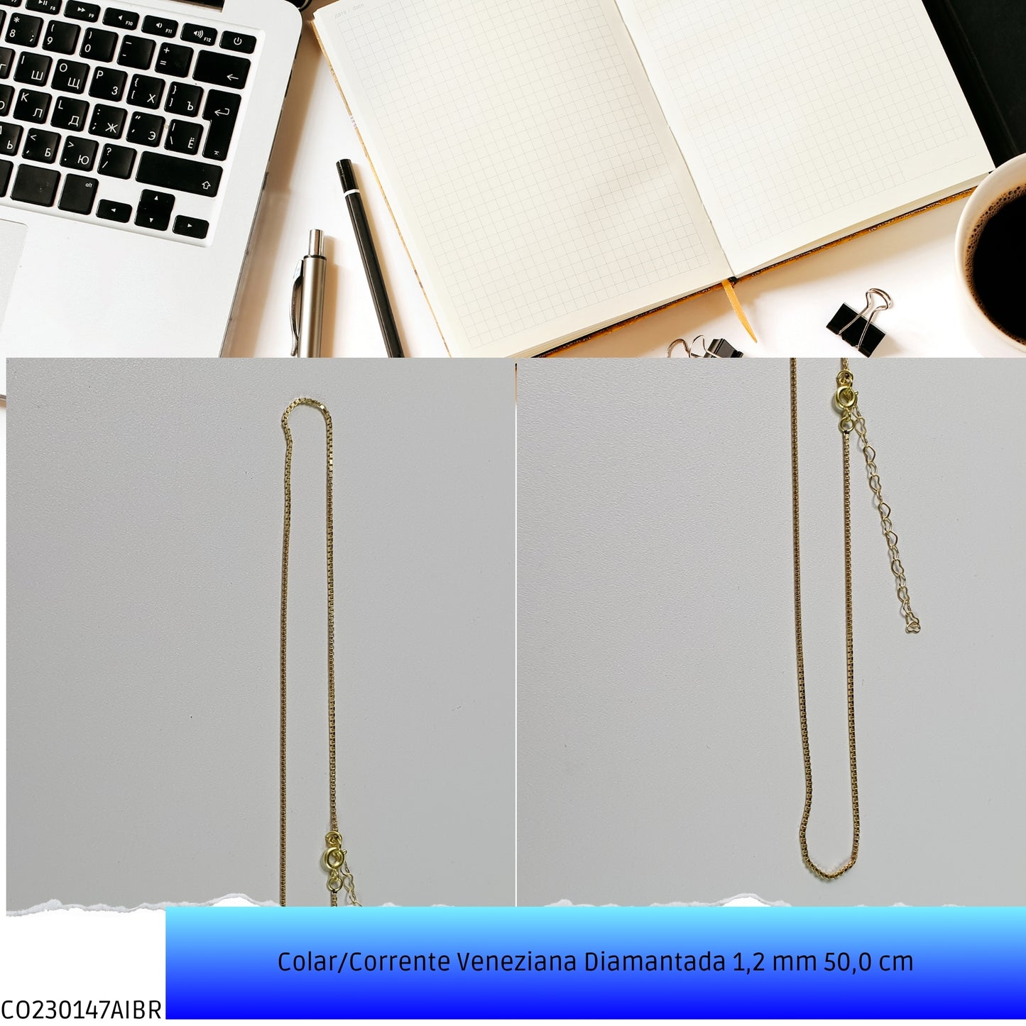 Colar/Corrente Veneziana Diamantada 1.2 mm 50.0 cm   - Código.: CO230147AIBR  - Peso.: 4.3 gr