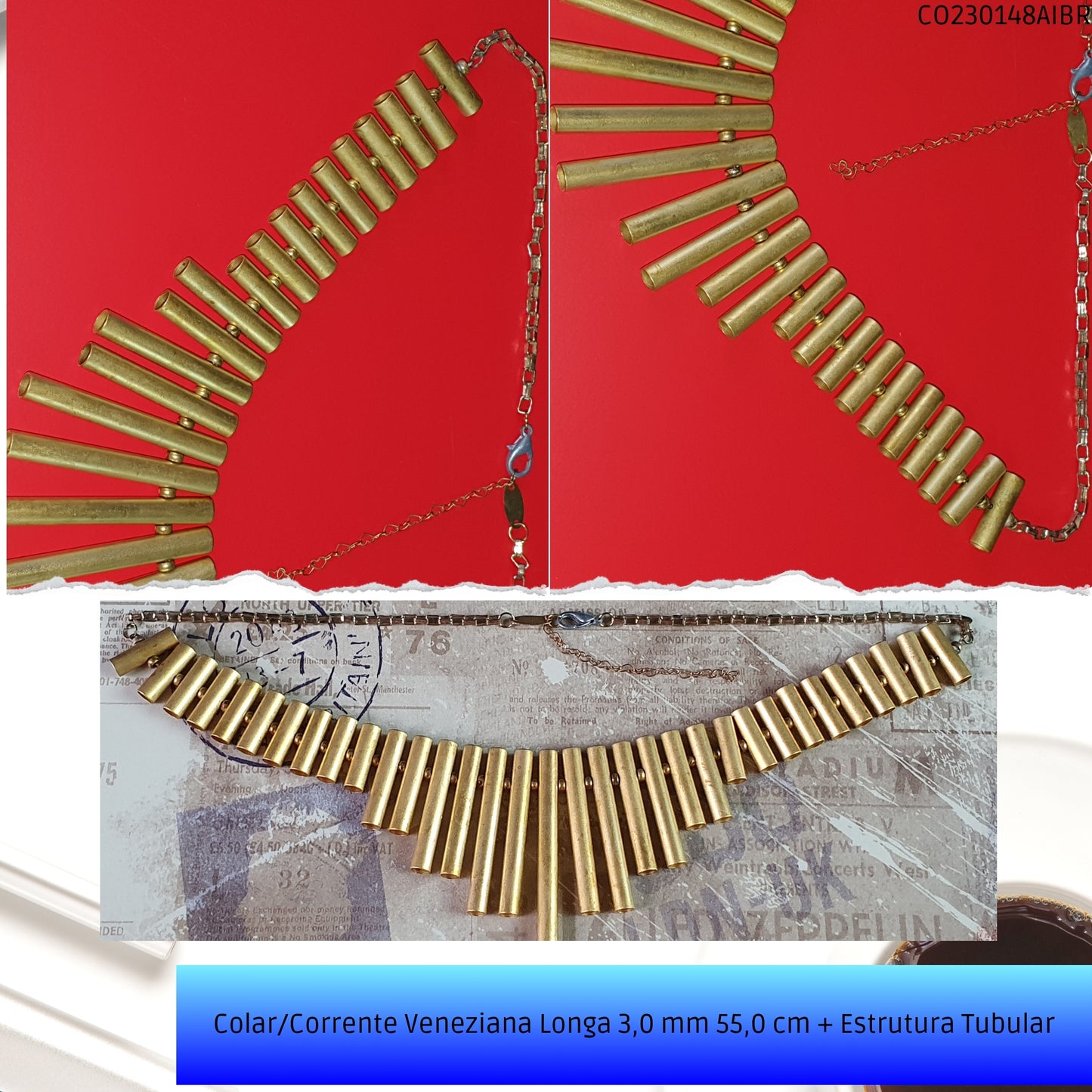 Colar/Corrente Veneziana Longa 3.0 mm 55.0 cm + Estrutura Tubular  - Código.: CO230148AIBR  - Peso.: 53.6 gr