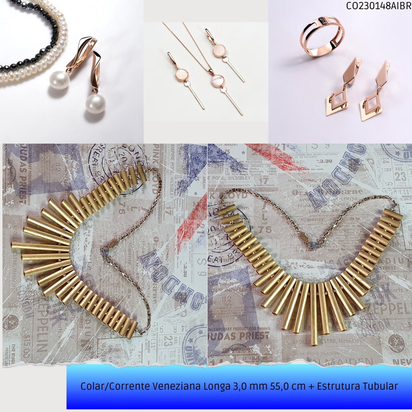 Colar/Corrente Veneziana Longa 3.0 mm 55.0 cm + Estrutura Tubular  - Código.: CO230148AIBR  - Peso.: 53.6 gr