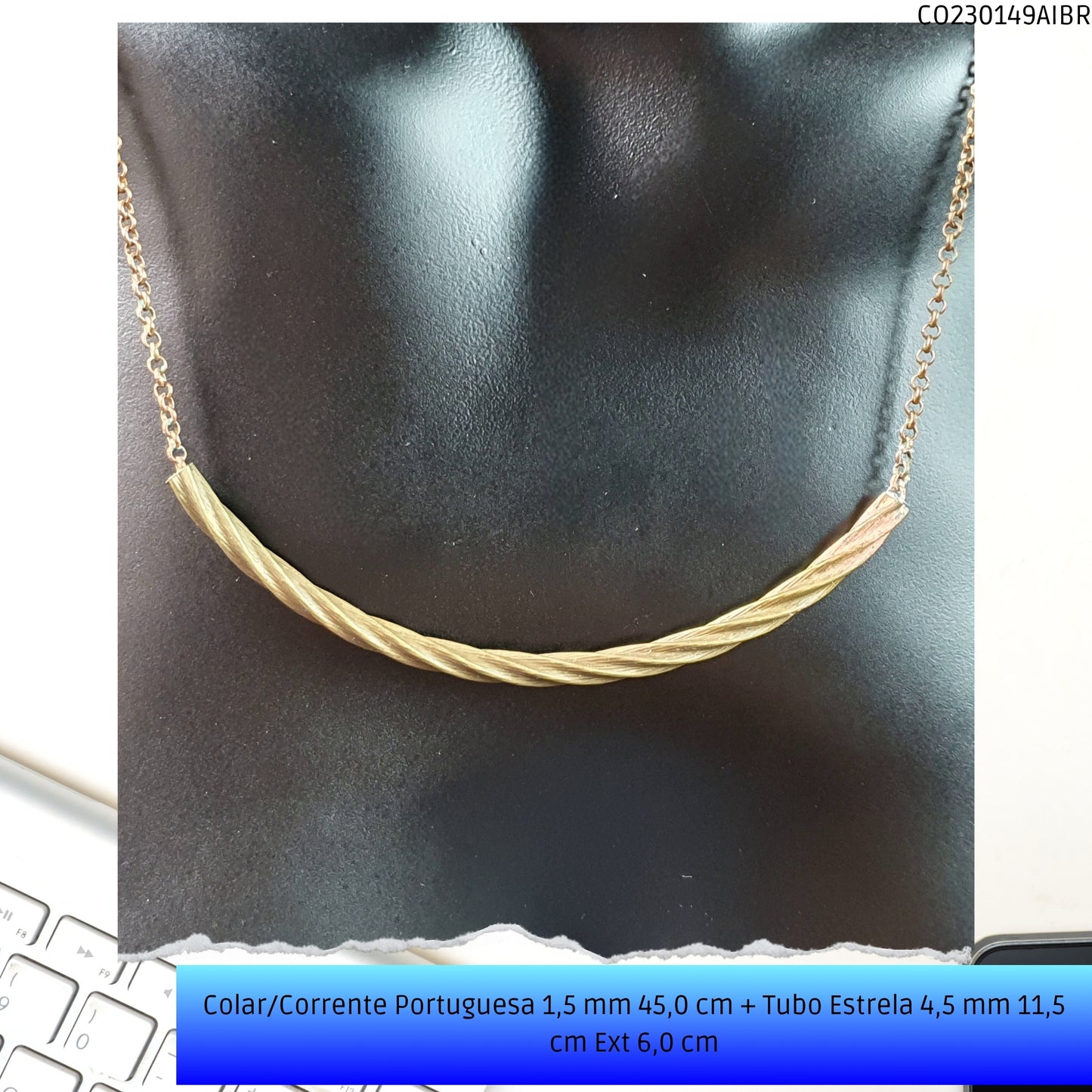 Colar/Corrente Portuguesa 1.5 mm 45.0 cm + Tubo Estrela 4.5 mm 11.5 cm Ext 6.0 cm   - Código.: CO230149AIBR  - Peso.: 8.8 gr