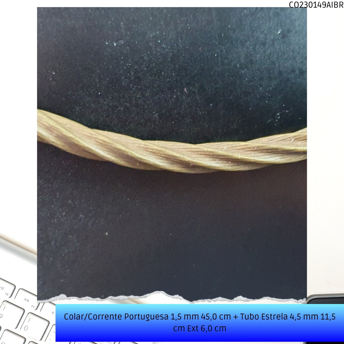 Colar/Corrente Portuguesa 1.5 mm 45.0 cm + Tubo Estrela 4.5 mm 11.5 cm Ext 6.0 cm   - Código.: CO230149AIBR  - Peso.: 8.8 gr