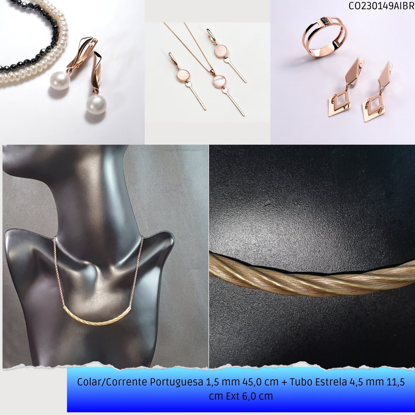 Colar/Corrente Portuguesa 1.5 mm 45.0 cm + Tubo Estrela 4.5 mm 11.5 cm Ext 6.0 cm   - Código.: CO230149AIBR  - Peso.: 8.8 gr