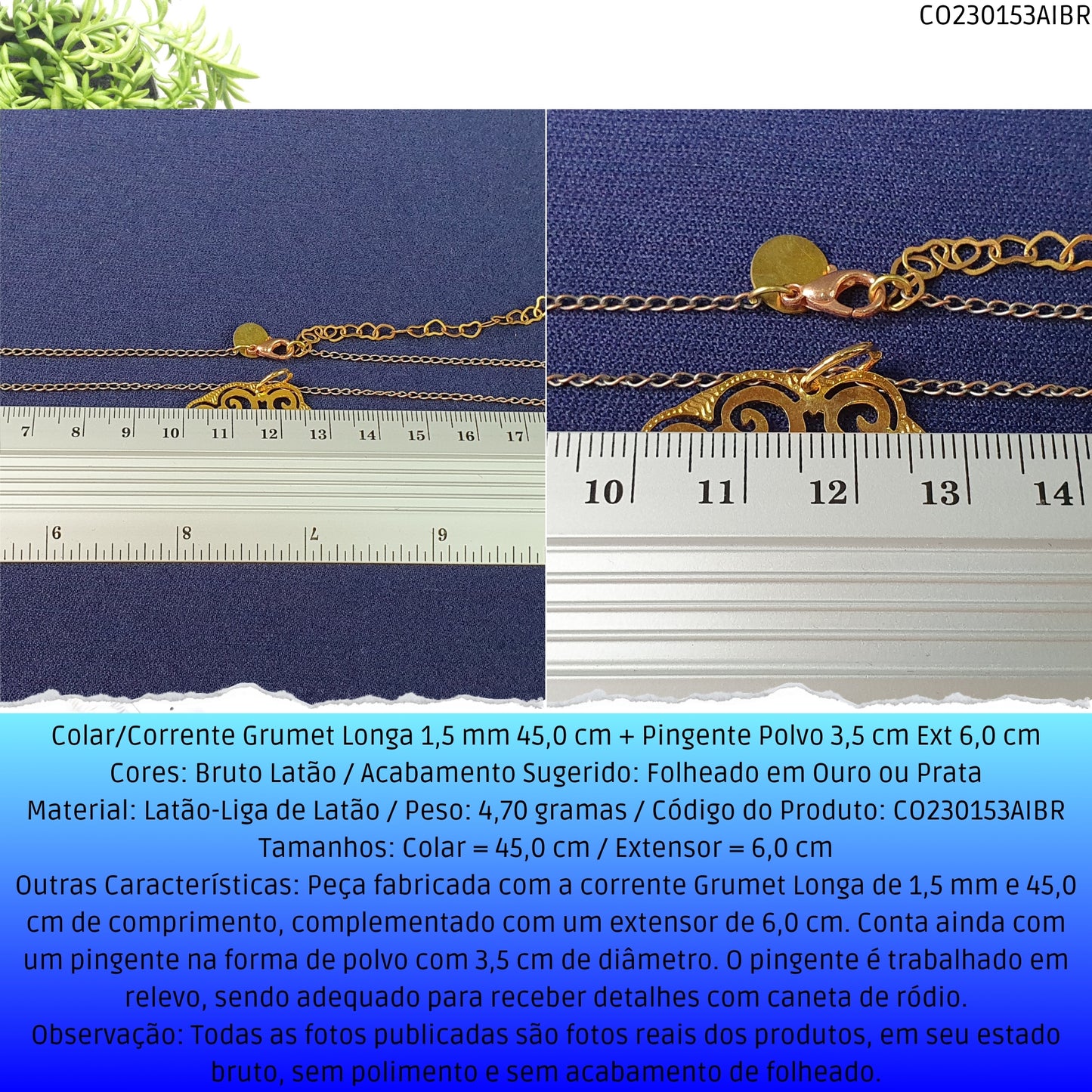 Colar/Corrente Grumet Longa 1.5 mm 45.0 cm + Pingente Polvo 3.5 cm Ext 6.0 cm   - Código.: CO230153AIBR  - Peso.: 4.7 gr