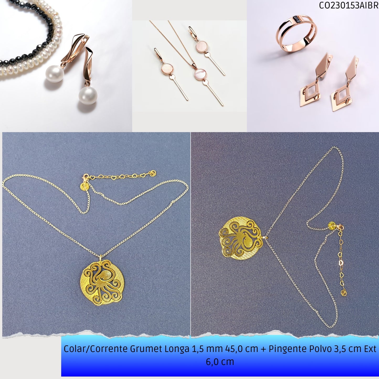 Colar/Corrente Grumet Longa 1.5 mm 45.0 cm + Pingente Polvo 3.5 cm Ext 6.0 cm   - Código.: CO230153AIBR  - Peso.: 4.7 gr