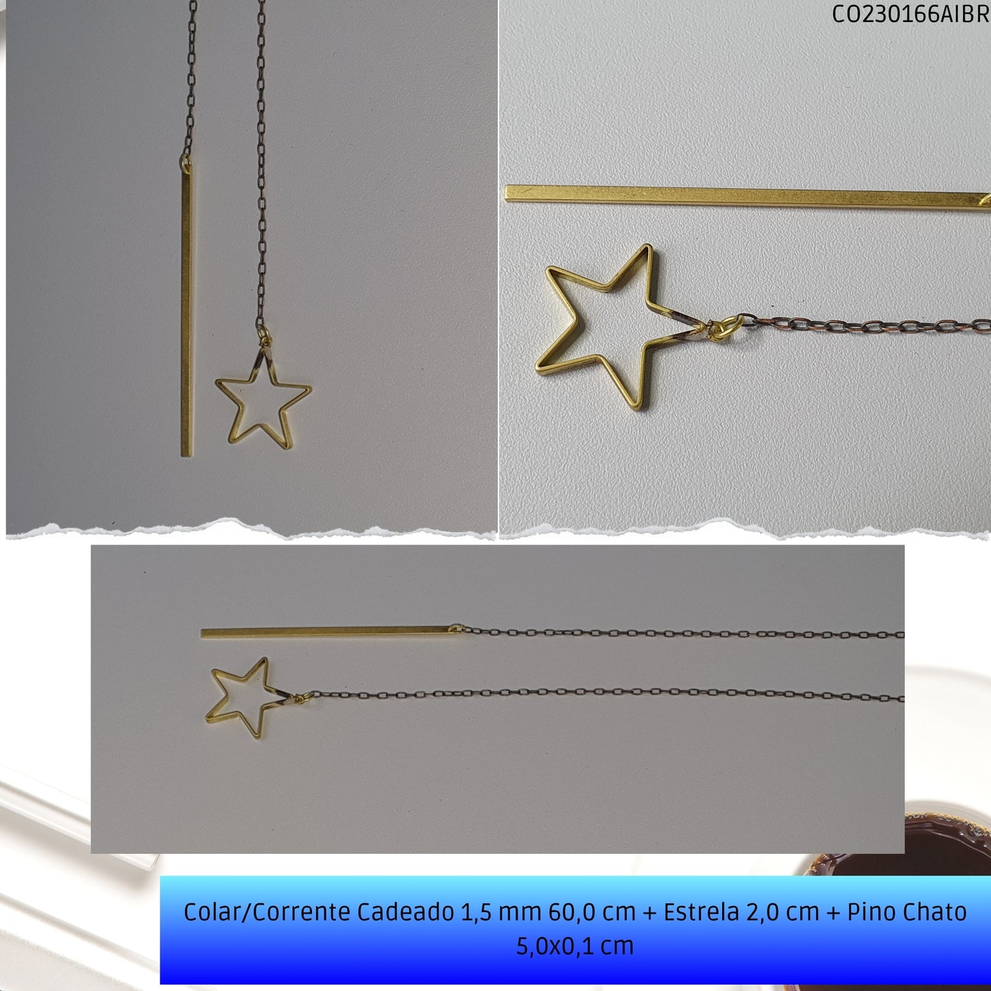 Colar/Corrente Cadeado 1.5 mm 60.0 cm + Estrela 2.0 cm + Pino Chato 5.0x0.1 cm   - Código.: CO230166AIBR  - Peso.: 3.4 gr