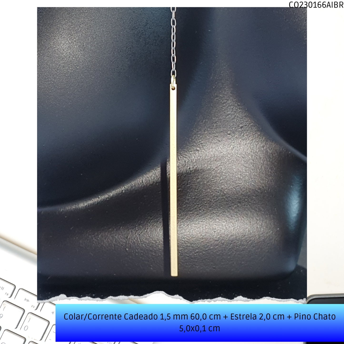 Colar/Corrente Cadeado 1.5 mm 60.0 cm + Estrela 2.0 cm + Pino Chato 5.0x0.1 cm   - Código.: CO230166AIBR  - Peso.: 3.4 gr