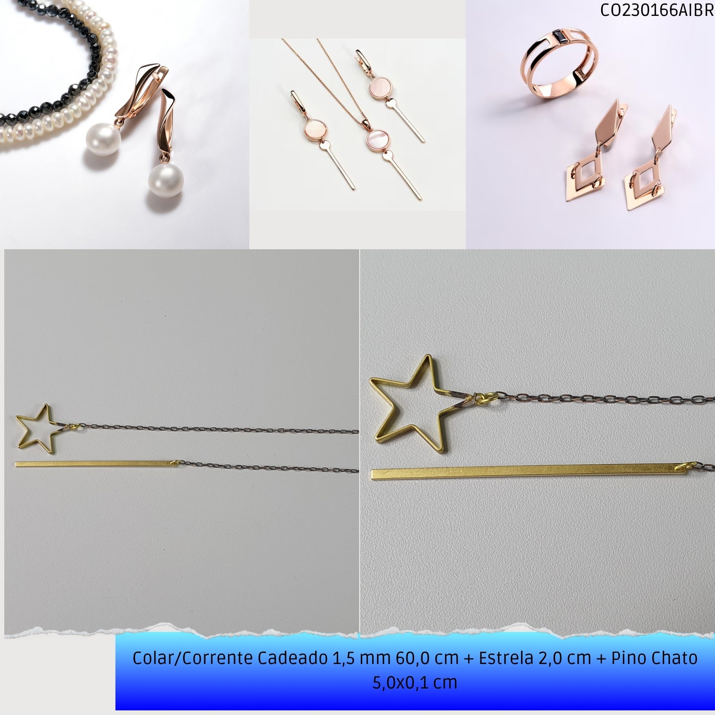 Colar/Corrente Cadeado 1.5 mm 60.0 cm + Estrela 2.0 cm + Pino Chato 5.0x0.1 cm   - Código.: CO230166AIBR  - Peso.: 3.4 gr