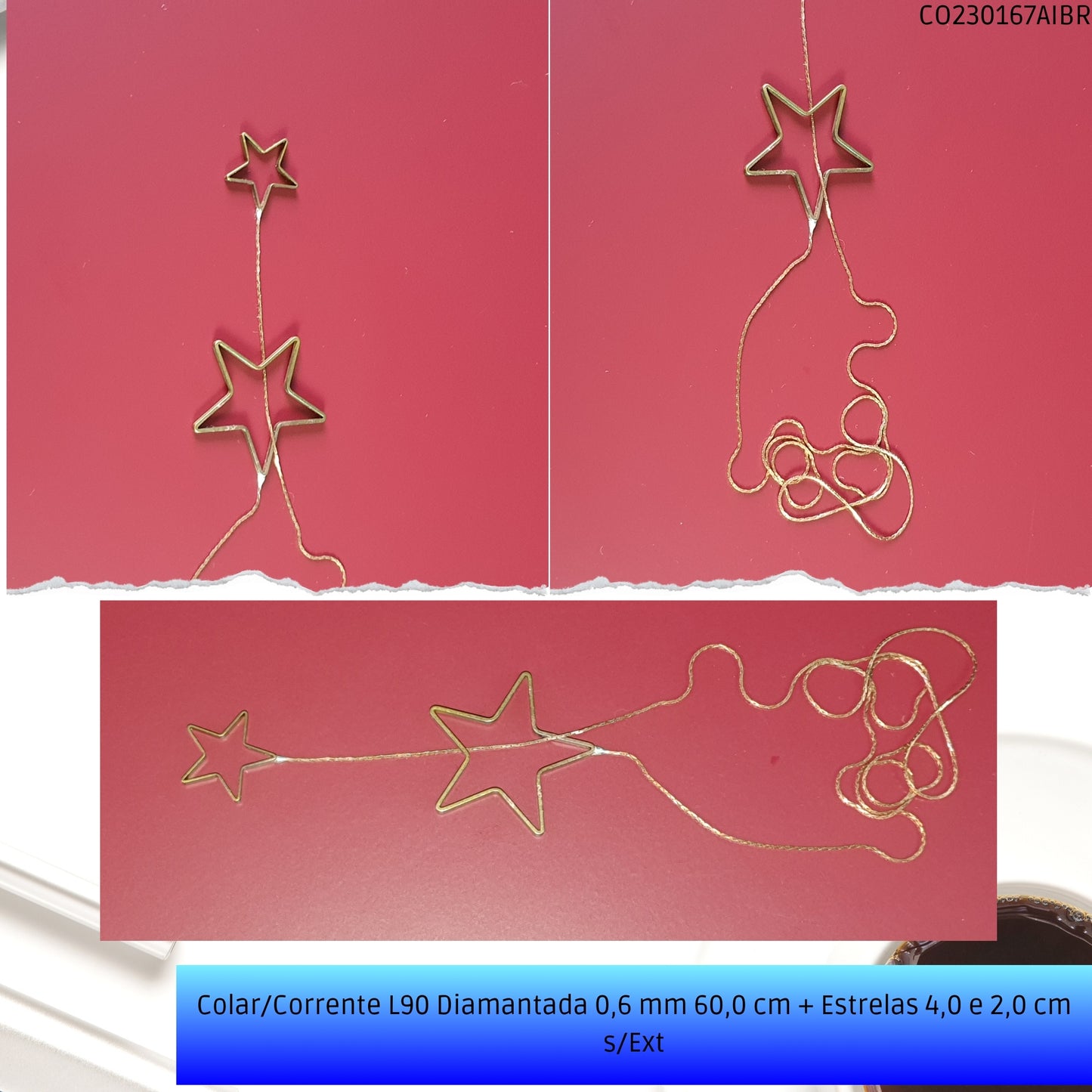 Colar/Corrente L90 Diamantada 0.6 mm 60.0 cm + Estrelas 4.0 2.0 cm s/Ext  - Código.: CO230167AIBR  - Peso.: 4.6 gr
