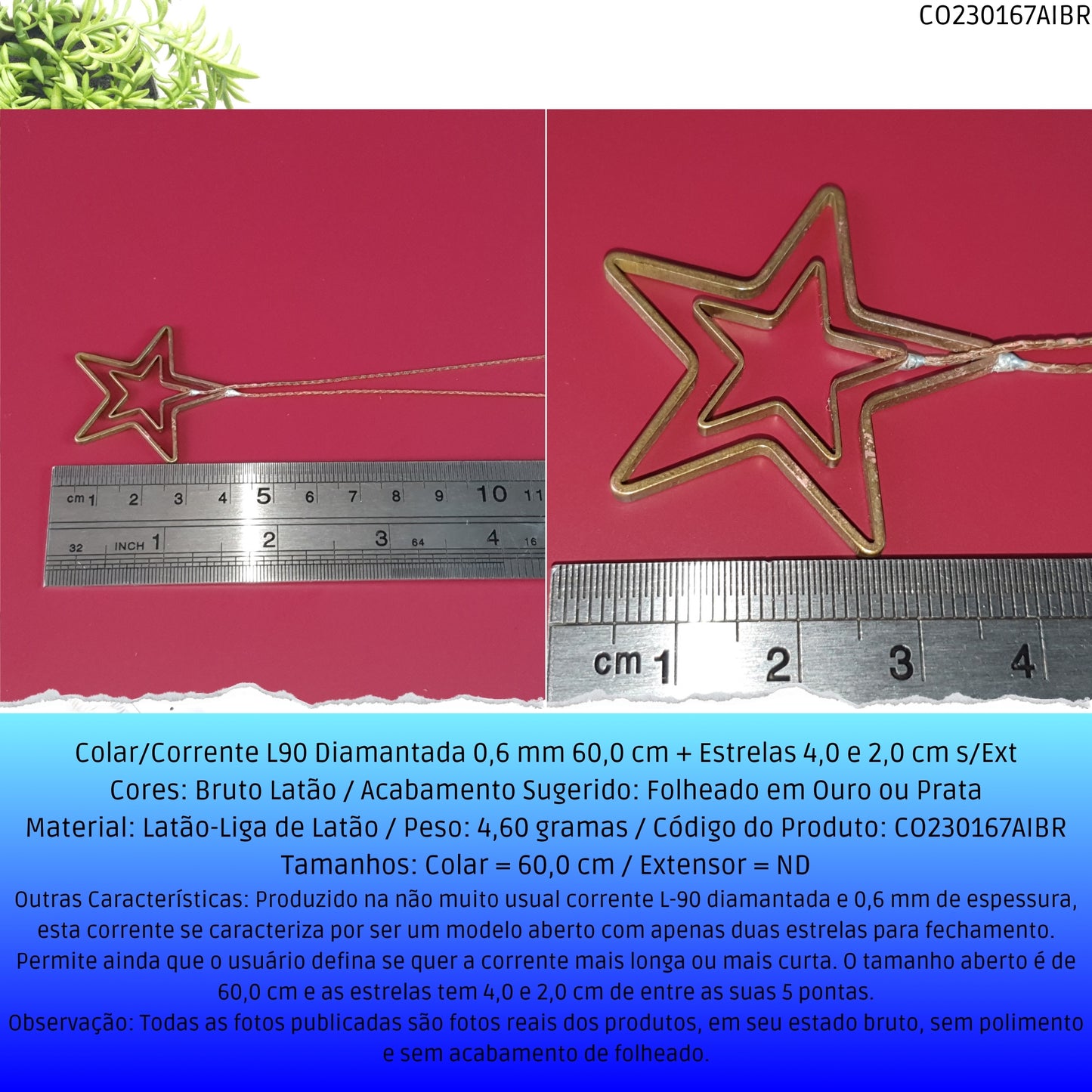 Colar/Corrente L90 Diamantada 0.6 mm 60.0 cm + Estrelas 4.0 2.0 cm s/Ext  - Código.: CO230167AIBR  - Peso.: 4.6 gr