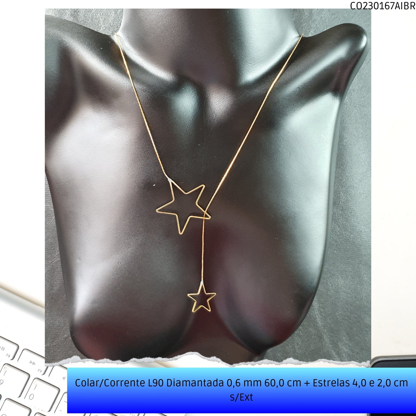 Colar/Corrente L90 Diamantada 0.6 mm 60.0 cm + Estrelas 4.0 2.0 cm s/Ext  - Código.: CO230167AIBR  - Peso.: 4.6 gr