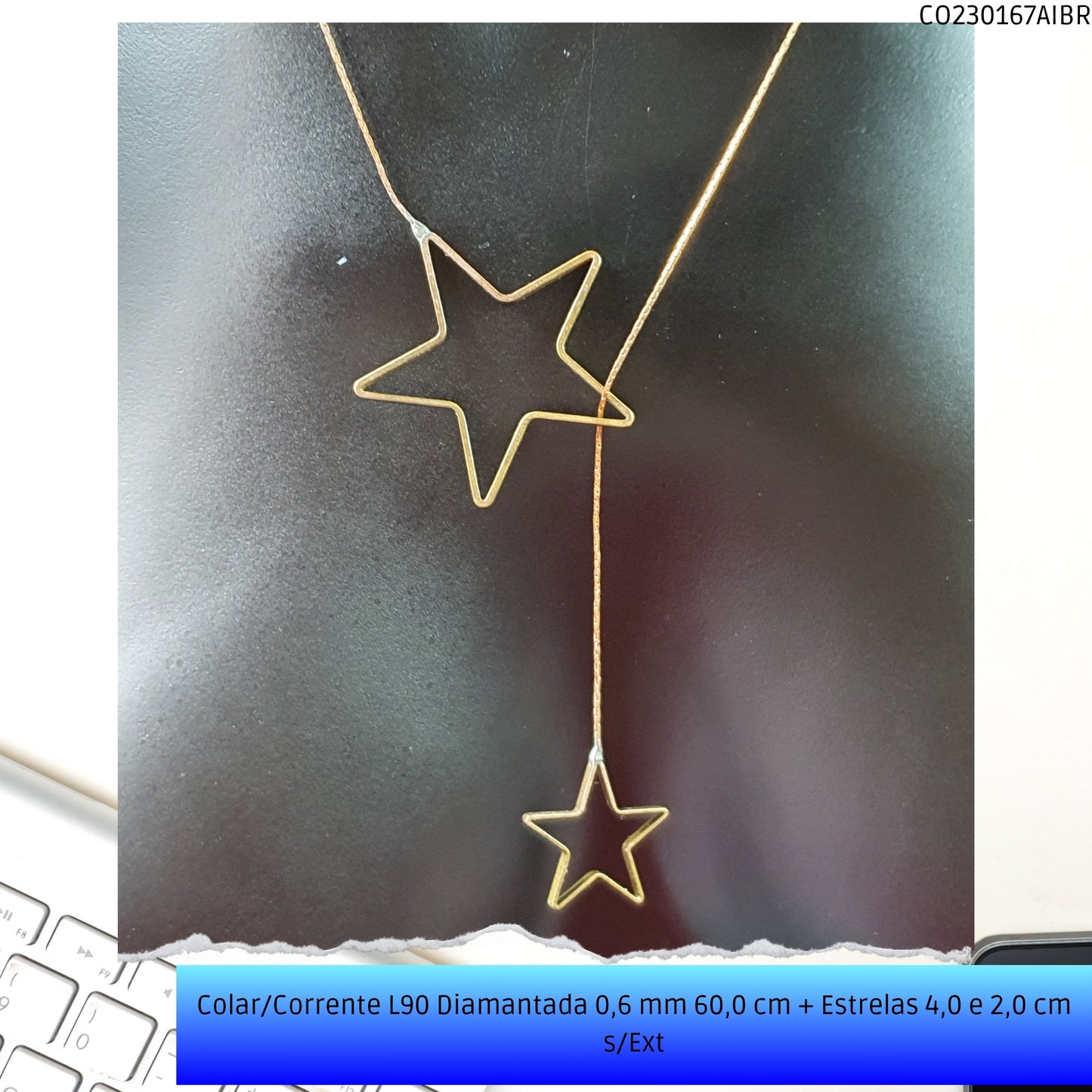 Colar/Corrente L90 Diamantada 0.6 mm 60.0 cm + Estrelas 4.0 2.0 cm s/Ext  - Código.: CO230167AIBR  - Peso.: 4.6 gr