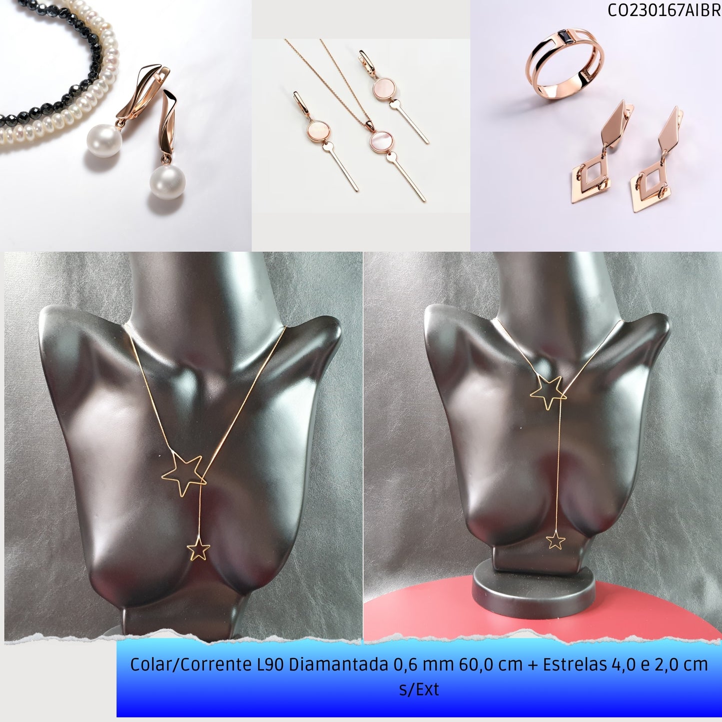 Colar/Corrente L90 Diamantada 0.6 mm 60.0 cm + Estrelas 4.0 2.0 cm s/Ext  - Código.: CO230167AIBR  - Peso.: 4.6 gr