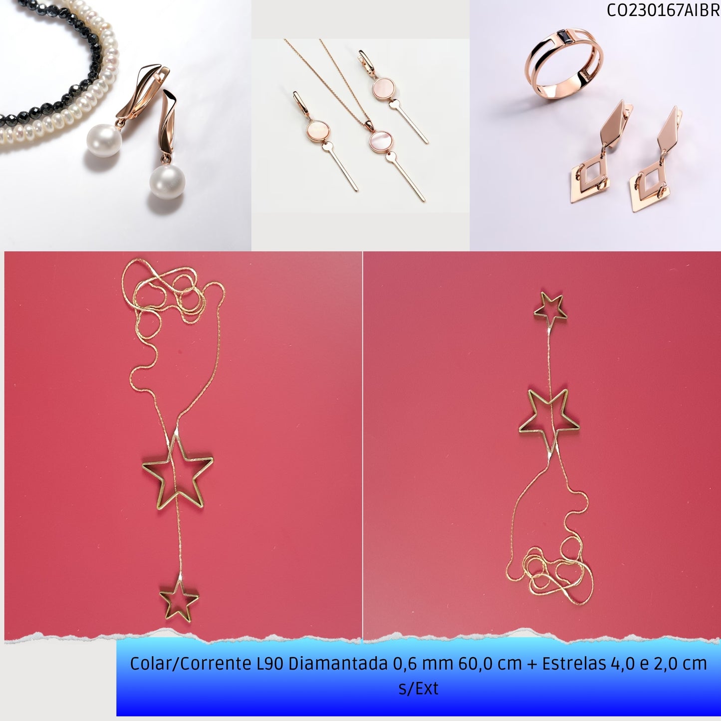 Colar/Corrente L90 Diamantada 0.6 mm 60.0 cm + Estrelas 4.0 2.0 cm s/Ext  - Código.: CO230167AIBR  - Peso.: 4.6 gr