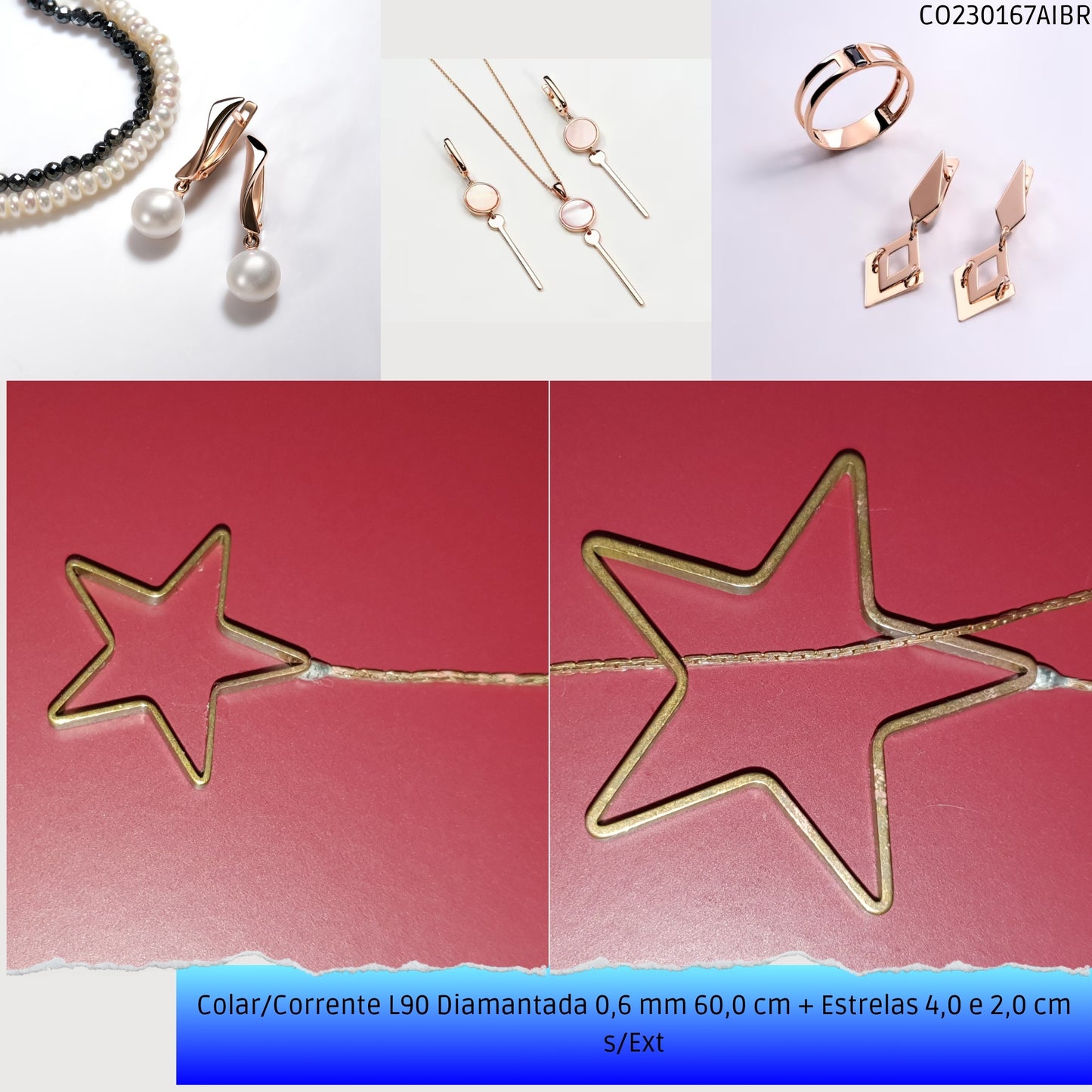 Colar/Corrente L90 Diamantada 0.6 mm 60.0 cm + Estrelas 4.0 2.0 cm s/Ext  - Código.: CO230167AIBR  - Peso.: 4.6 gr