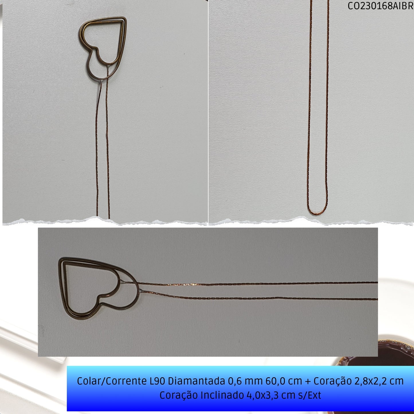 Colar/Corrente L90 Diamantada 0.6 mm 60.0 cm + Coração 2.8x2.2 cm Coração Inclinado 4.0x3.3 cm s/Ext  - Código.: CO230168AIBR  - Peso.: 5.1 gr