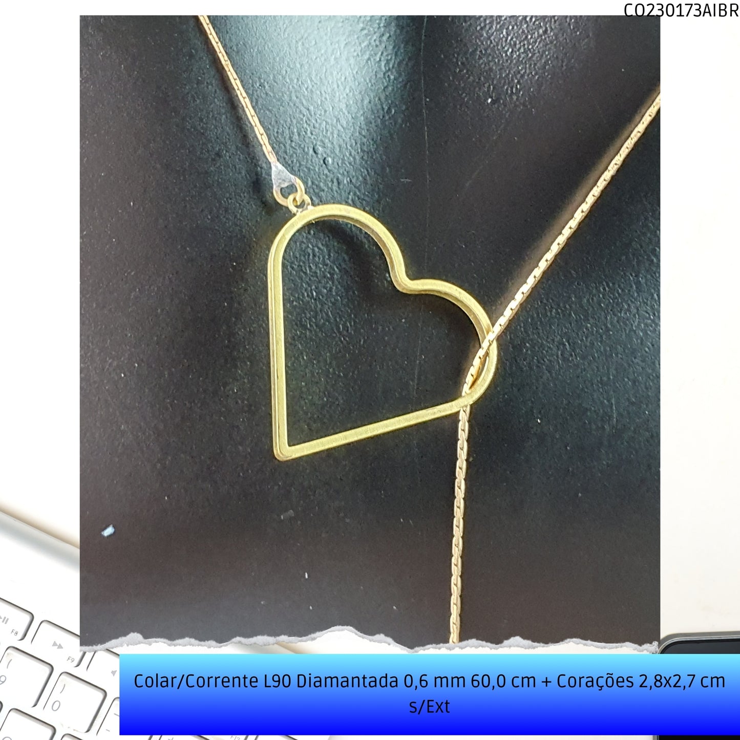 Colar/Corrente L90 Diamantada 0.6 mm 60.0 cm + Corações 2.8x2.7 cm s/Ext  - Código.: CO230173AIBR  - Peso.: 4.8 gr