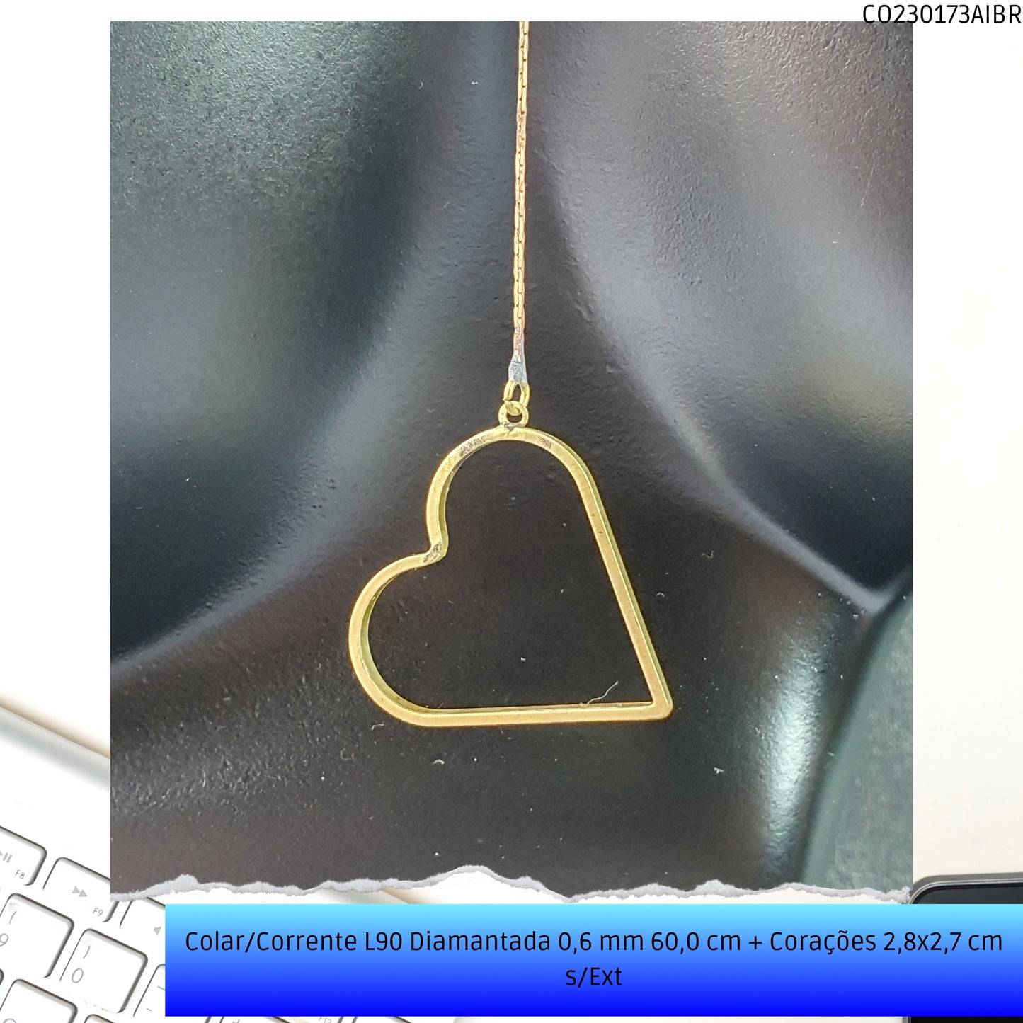 Colar/Corrente L90 Diamantada 0.6 mm 60.0 cm + Corações 2.8x2.7 cm s/Ext  - Código.: CO230173AIBR  - Peso.: 4.8 gr
