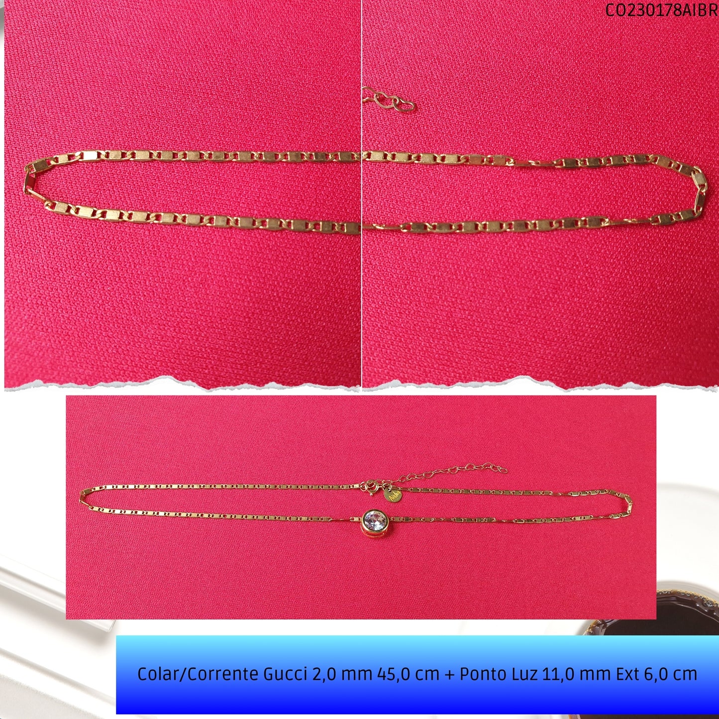 Colar/Corrente Gucci 2.0 mm 45.0 cm + Ponto Luz 11.0 mm Ext 6.0 cm   - Código.: CO230178AIBR  - Peso.: 4.8 gr