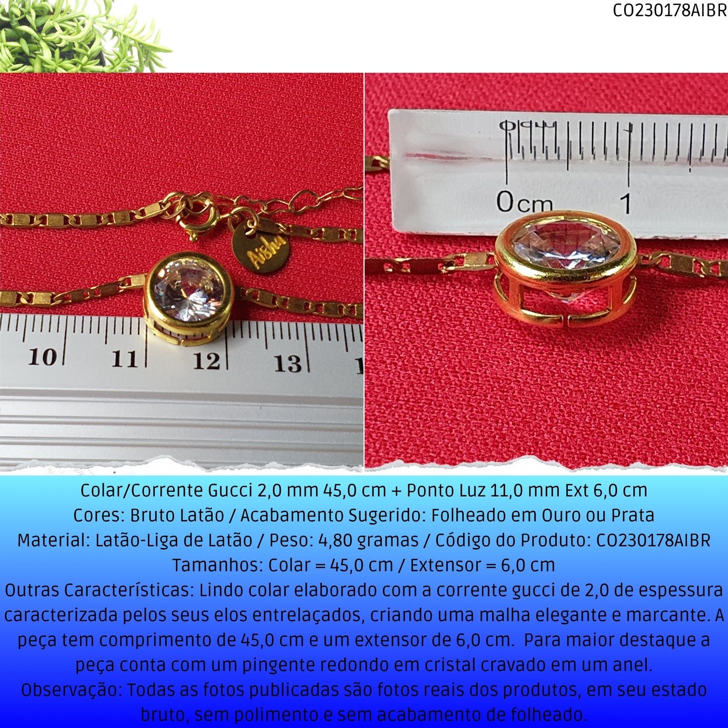 Colar/Corrente Gucci 2.0 mm 45.0 cm + Ponto Luz 11.0 mm Ext 6.0 cm   - Código.: CO230178AIBR  - Peso.: 4.8 gr