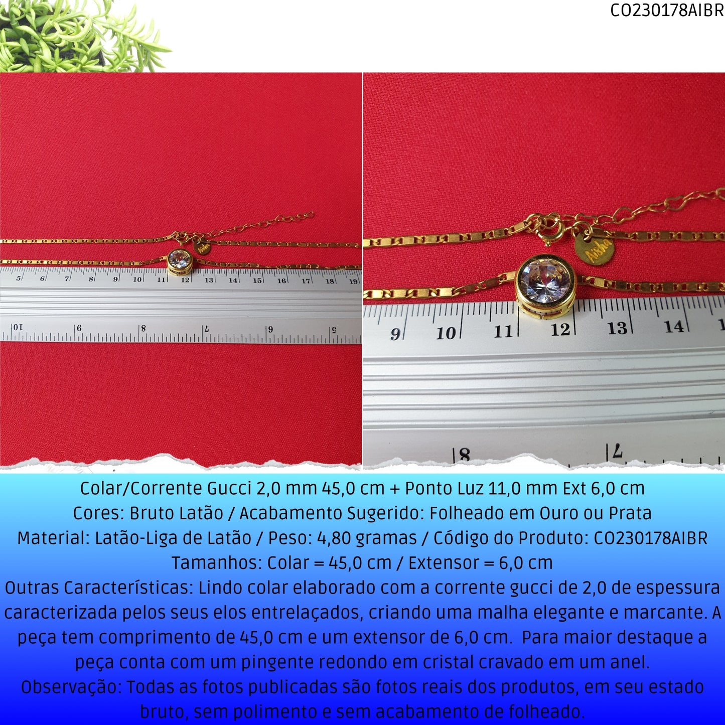 Colar/Corrente Gucci 2.0 mm 45.0 cm + Ponto Luz 11.0 mm Ext 6.0 cm   - Código.: CO230178AIBR  - Peso.: 4.8 gr