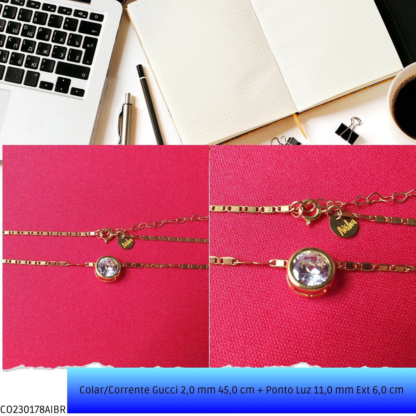 Colar/Corrente Gucci 2.0 mm 45.0 cm + Ponto Luz 11.0 mm Ext 6.0 cm   - Código.: CO230178AIBR  - Peso.: 4.8 gr