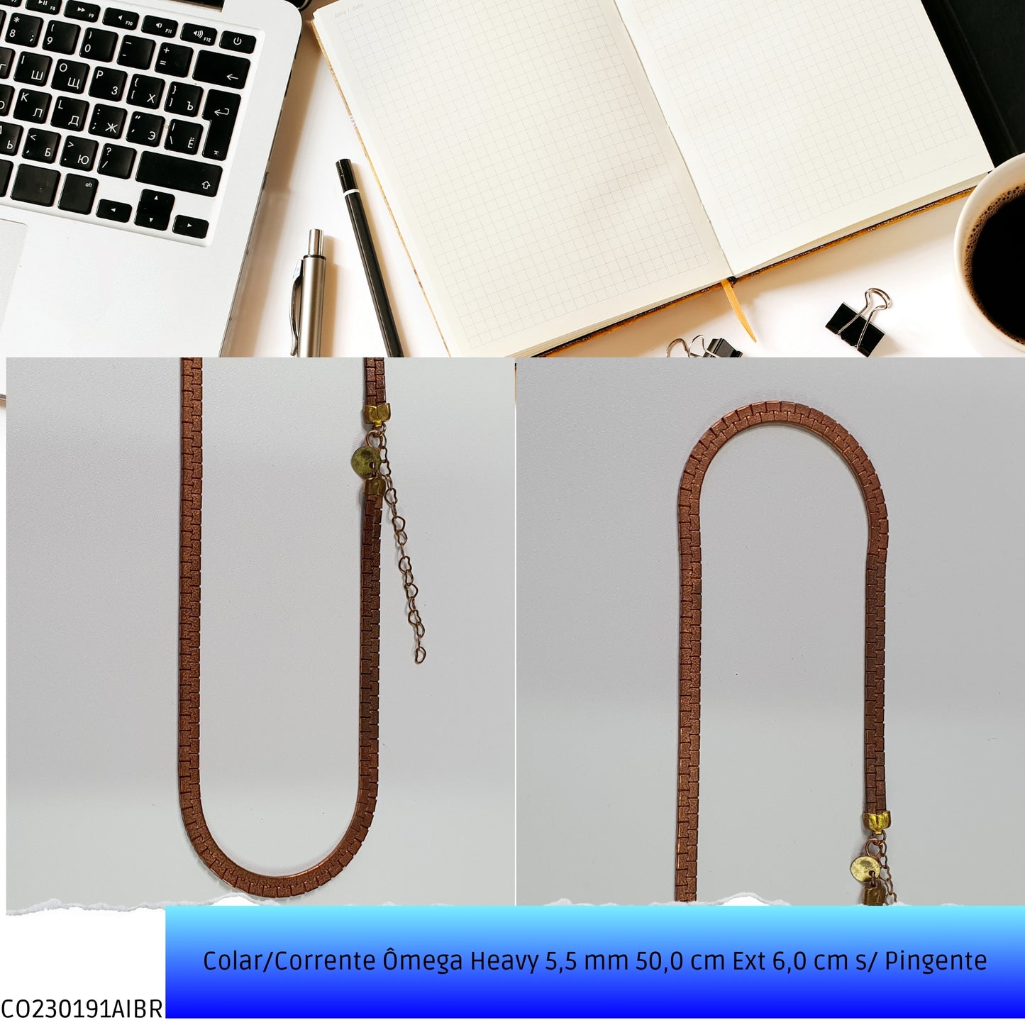 Colar/Corrente Ômega Heavy 5.5 mm 50.0 cm Ext 6.0 cm s/ Pingente  - Código.: CO230191AIBR  - Peso.: 33.7 gr