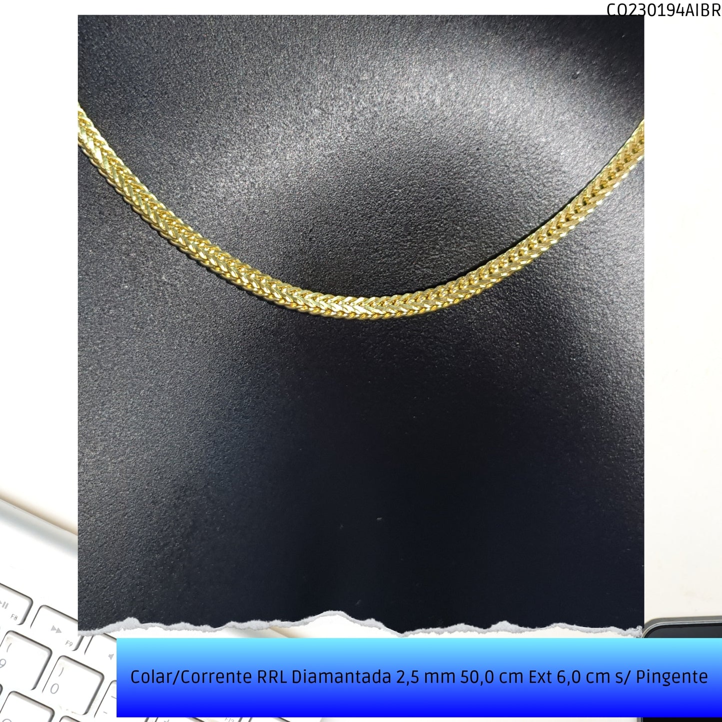 Colar/Corrente RRL Diamantada 2.5 mm 50.0 cm Ext 6.0 cm s/ Pingente  - Código.: CO230194AIBR  - Peso.: 8.7 gr