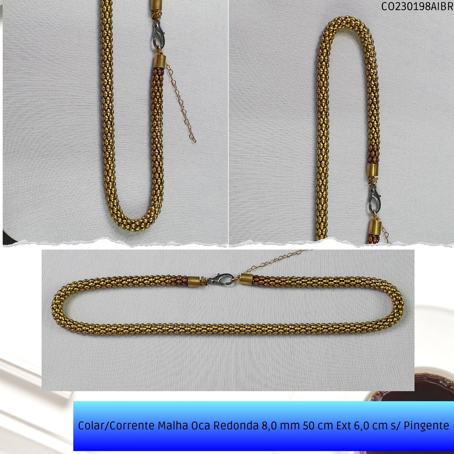 Colar/Corrente Malha Oca Redonda 8.0 mm 50 cm Ext 6.0 cm s/ Pingente  - Código.: CO230198AIBR  - Peso.: 28.9 gr