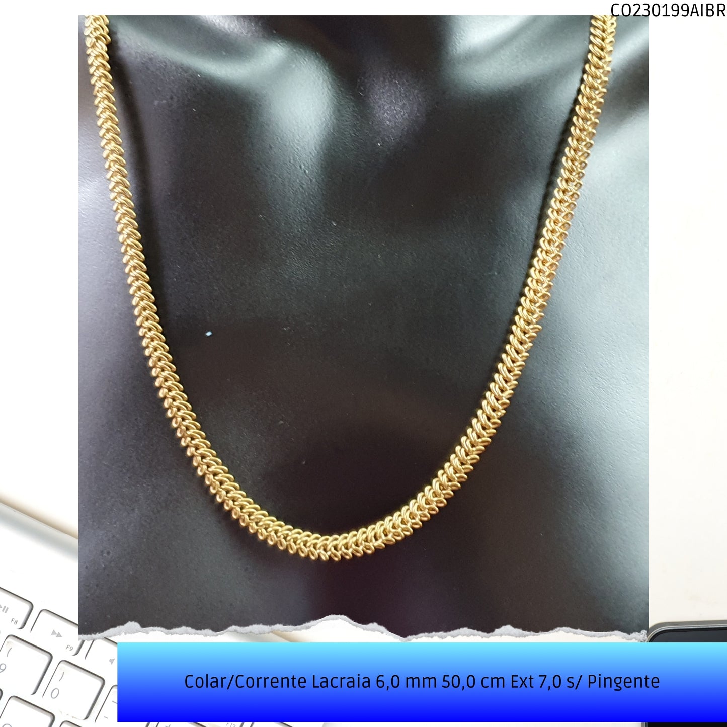 Colar/Corrente Lacraia 6.0 mm 50.0 cm Ext 7.0 s/ Pingente  - Código.: CO230199AIBR  - Peso.: 21.0 gr
