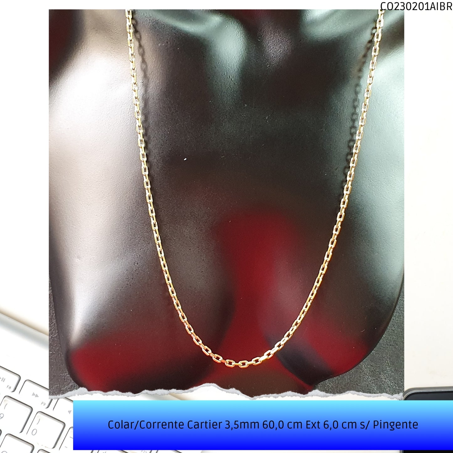 Colar/Corrente Cartier 3.5mm 60.0 cm Ext 6.0 cm s/ Pingente  - Código.: CO230201AIBR  - Peso.: 13.1 gr