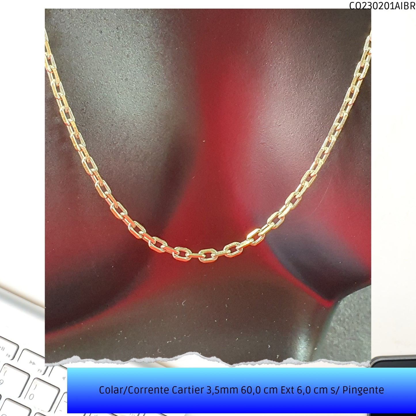 Colar/Corrente Cartier 3.5mm 60.0 cm Ext 6.0 cm s/ Pingente  - Código.: CO230201AIBR  - Peso.: 13.1 gr