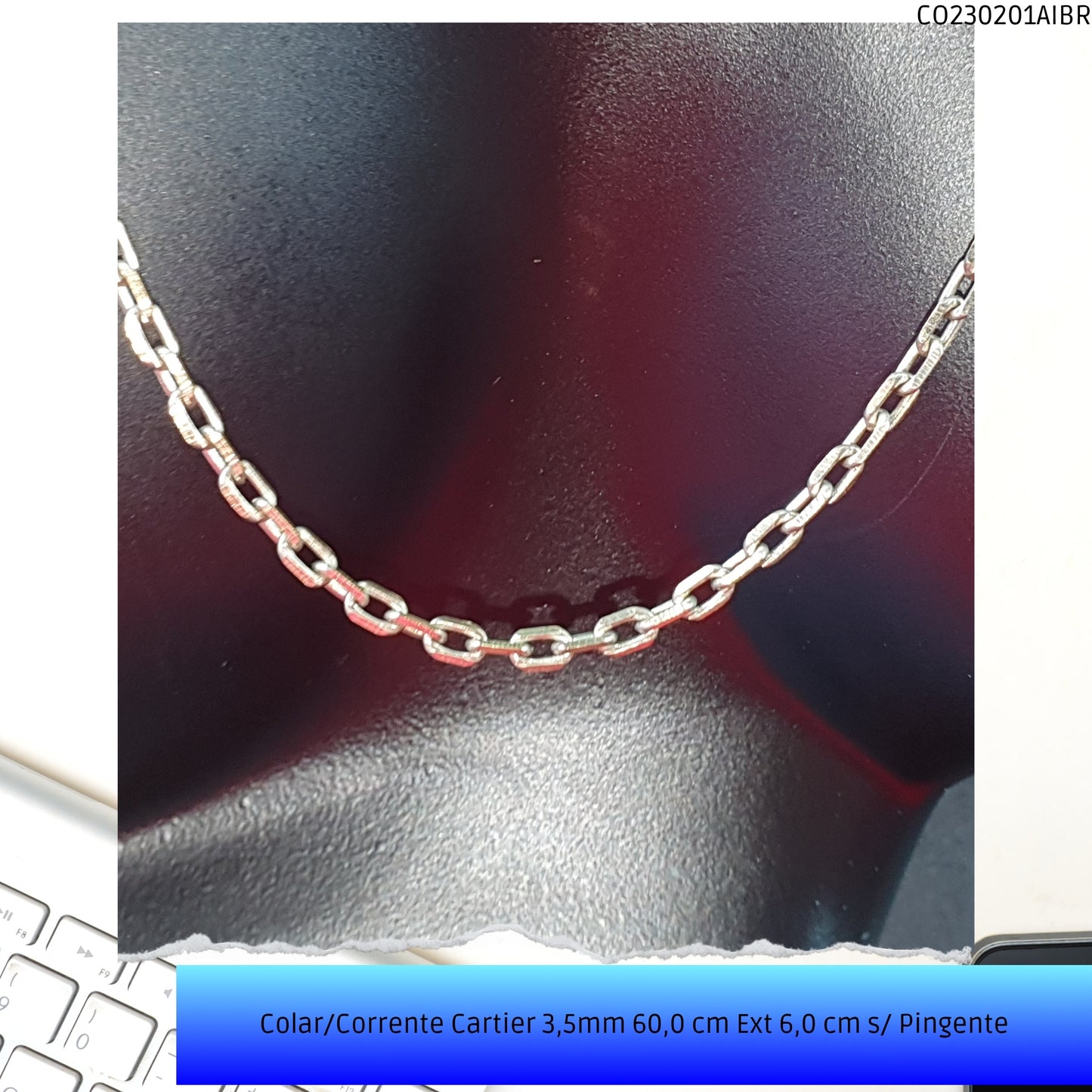 Colar/Corrente Cartier 3.5mm 60.0 cm Ext 6.0 cm s/ Pingente  - Código.: CO230201AIBR  - Peso.: 13.1 gr