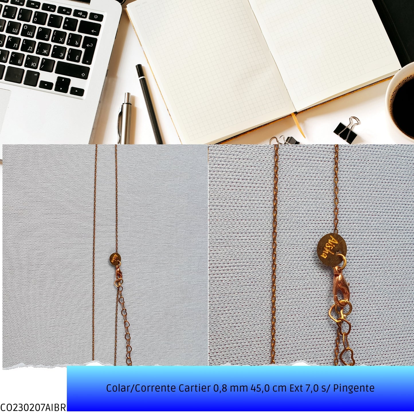 Colar/Corrente Cartier 0.8 mm 45.0 cm Ext 7.0 s/ Pingente  - Código.: CO230207AIBR  - Peso.: 1.8 gr