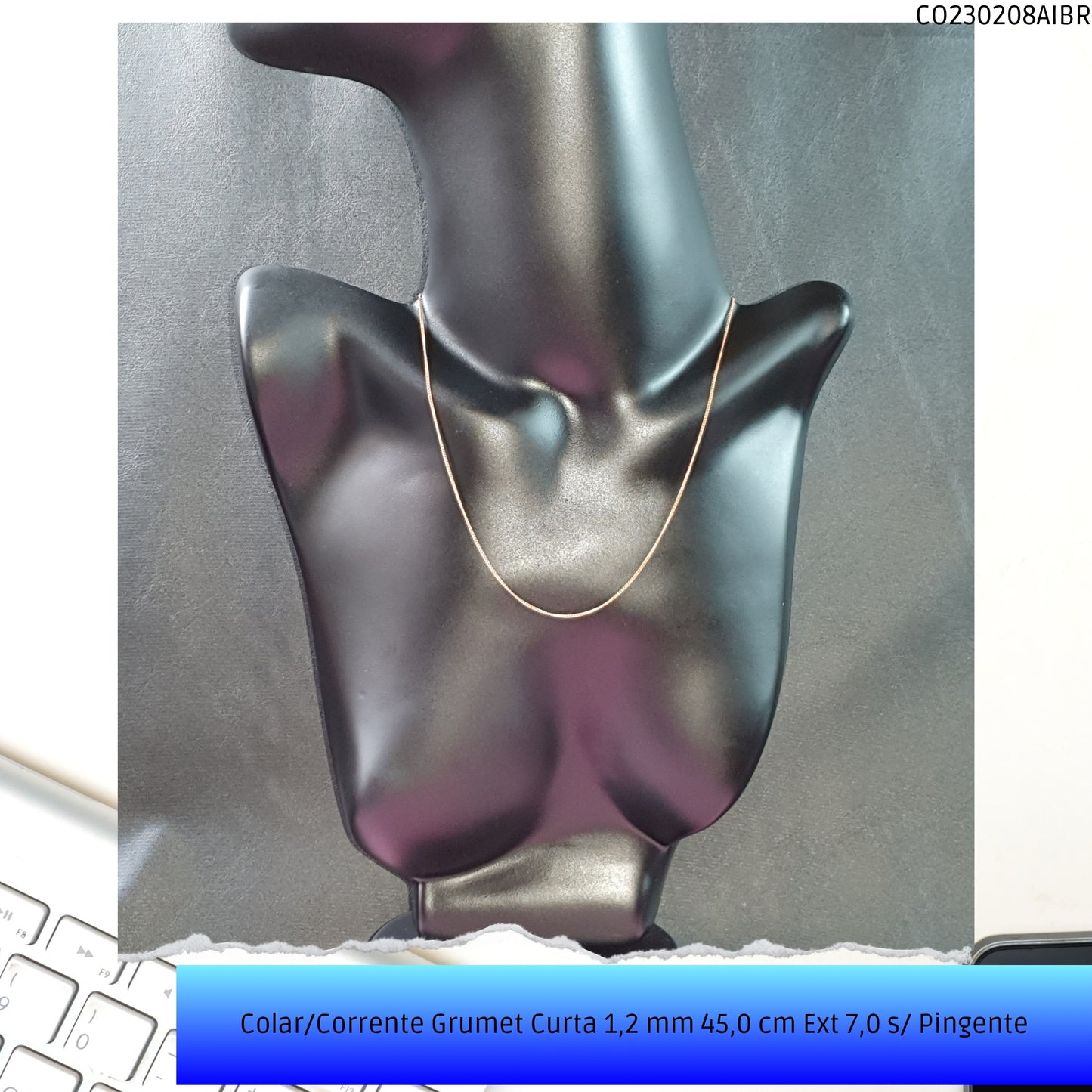 Colar/Corrente Grumet Curta 1.2 mm 45.0 cm Ext 7.0 s/ Pingente  - Código.: CO230208AIBR  - Peso.: 2.4 gr