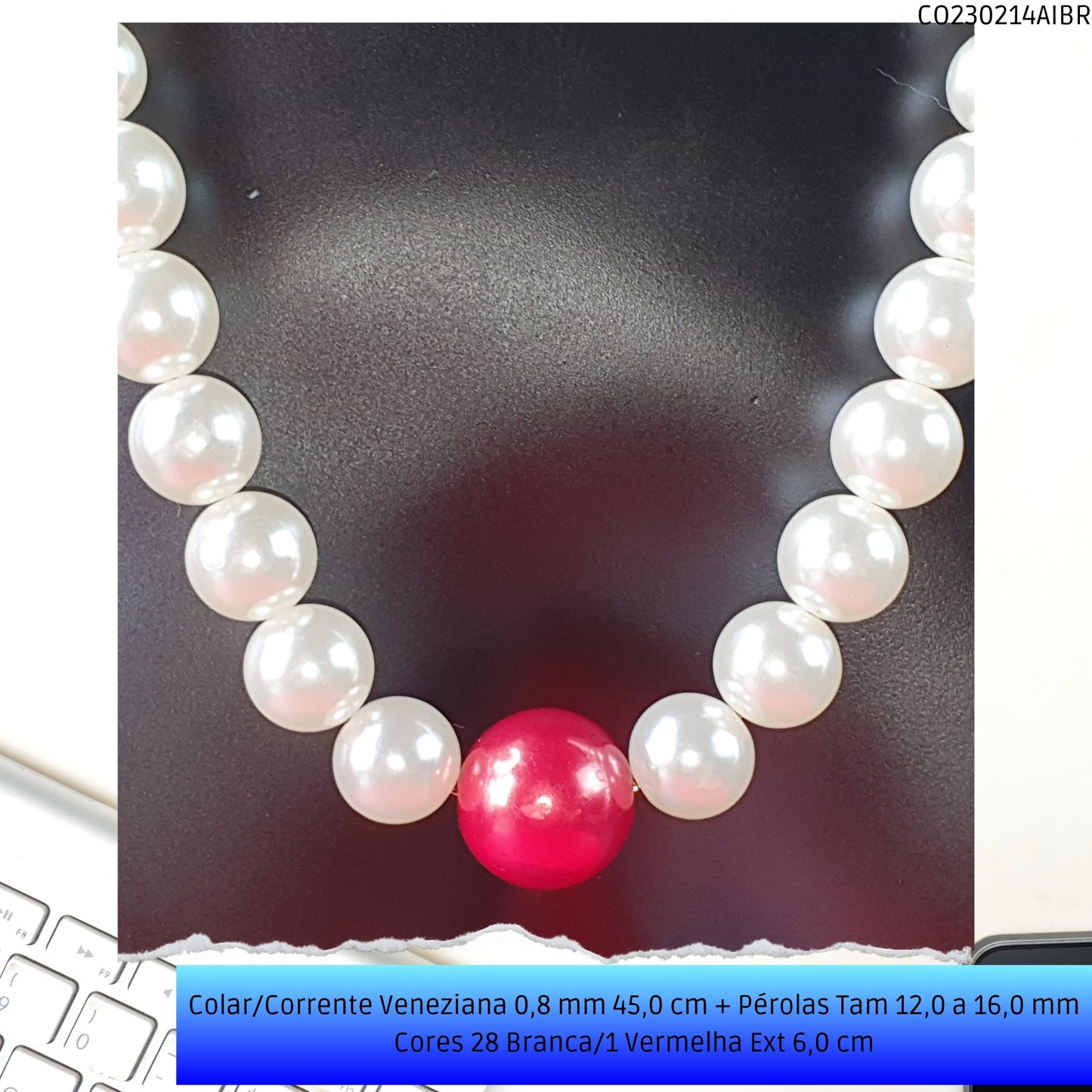 Colar/Corrente Veneziana 0.8 mm 45.0 cm + Pérolas Tam 12.0 a 16.0 mm Cores 28 Branca/1 Vermelha Ext 6.0 cm   - Código.: CO230214AIBR  - Peso.: 36.7 gr
