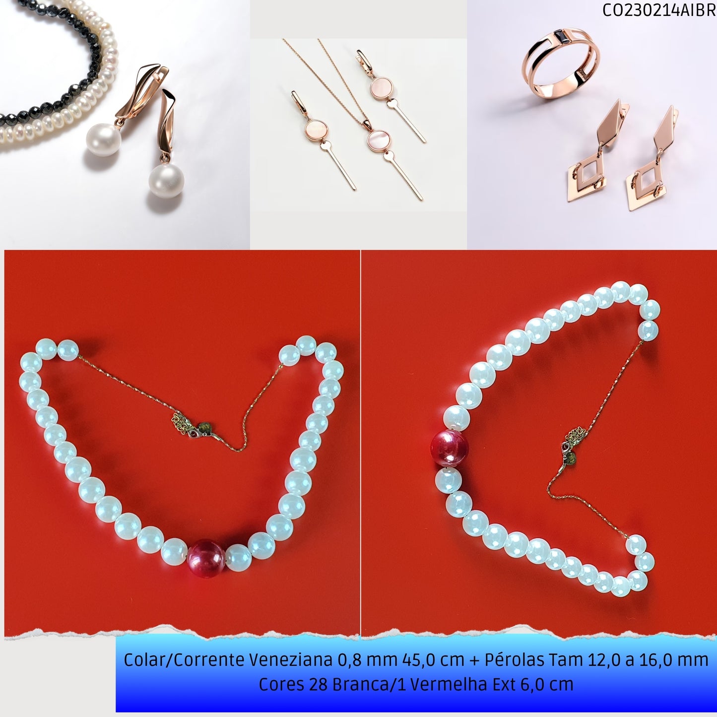 Colar/Corrente Veneziana 0.8 mm 45.0 cm + Pérolas Tam 12.0 a 16.0 mm Cores 28 Branca/1 Vermelha Ext 6.0 cm   - Código.: CO230214AIBR  - Peso.: 36.7 gr