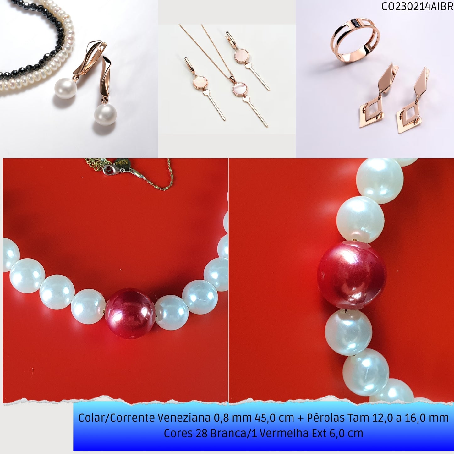 Colar/Corrente Veneziana 0.8 mm 45.0 cm + Pérolas Tam 12.0 a 16.0 mm Cores 28 Branca/1 Vermelha Ext 6.0 cm   - Código.: CO230214AIBR  - Peso.: 36.7 gr