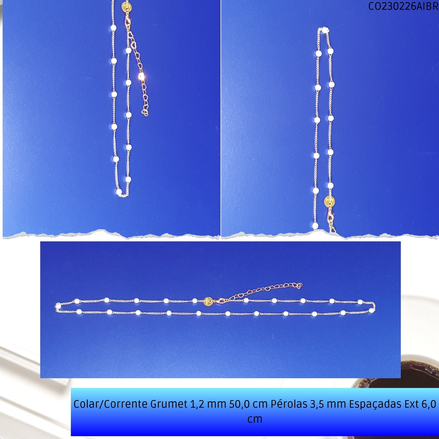 Colar/Corrente Grumet 1.2 mm 50.0 cm Pérolas 3.5 mm Espaçadas Ext 6.0 cm   - Código.: CO230226AIBR  - Peso.: 2.6 gr