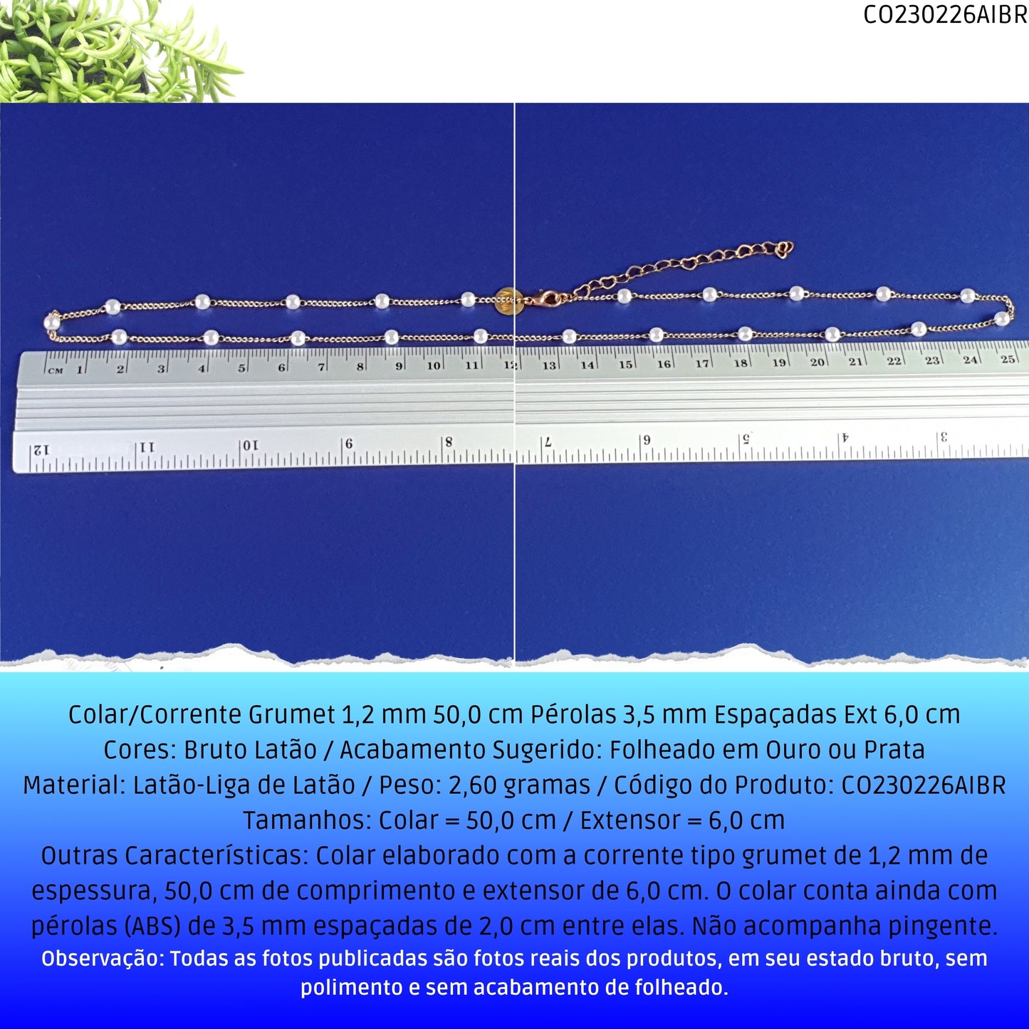 Colar/Corrente Grumet 1.2 mm 50.0 cm Pérolas 3.5 mm Espaçadas Ext 6.0 cm   - Código.: CO230226AIBR  - Peso.: 2.6 gr