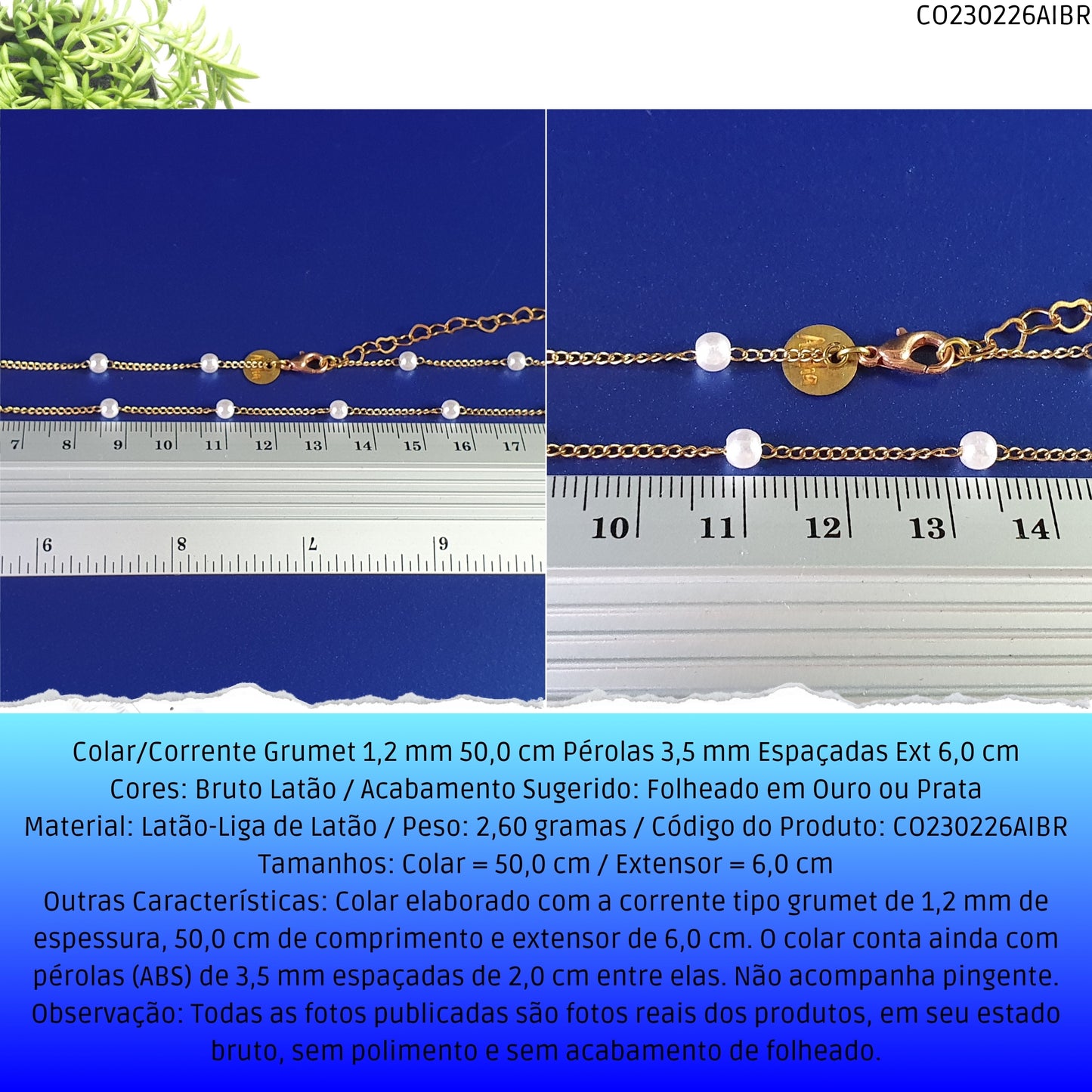 Colar/Corrente Grumet 1.2 mm 50.0 cm Pérolas 3.5 mm Espaçadas Ext 6.0 cm   - Código.: CO230226AIBR  - Peso.: 2.6 gr