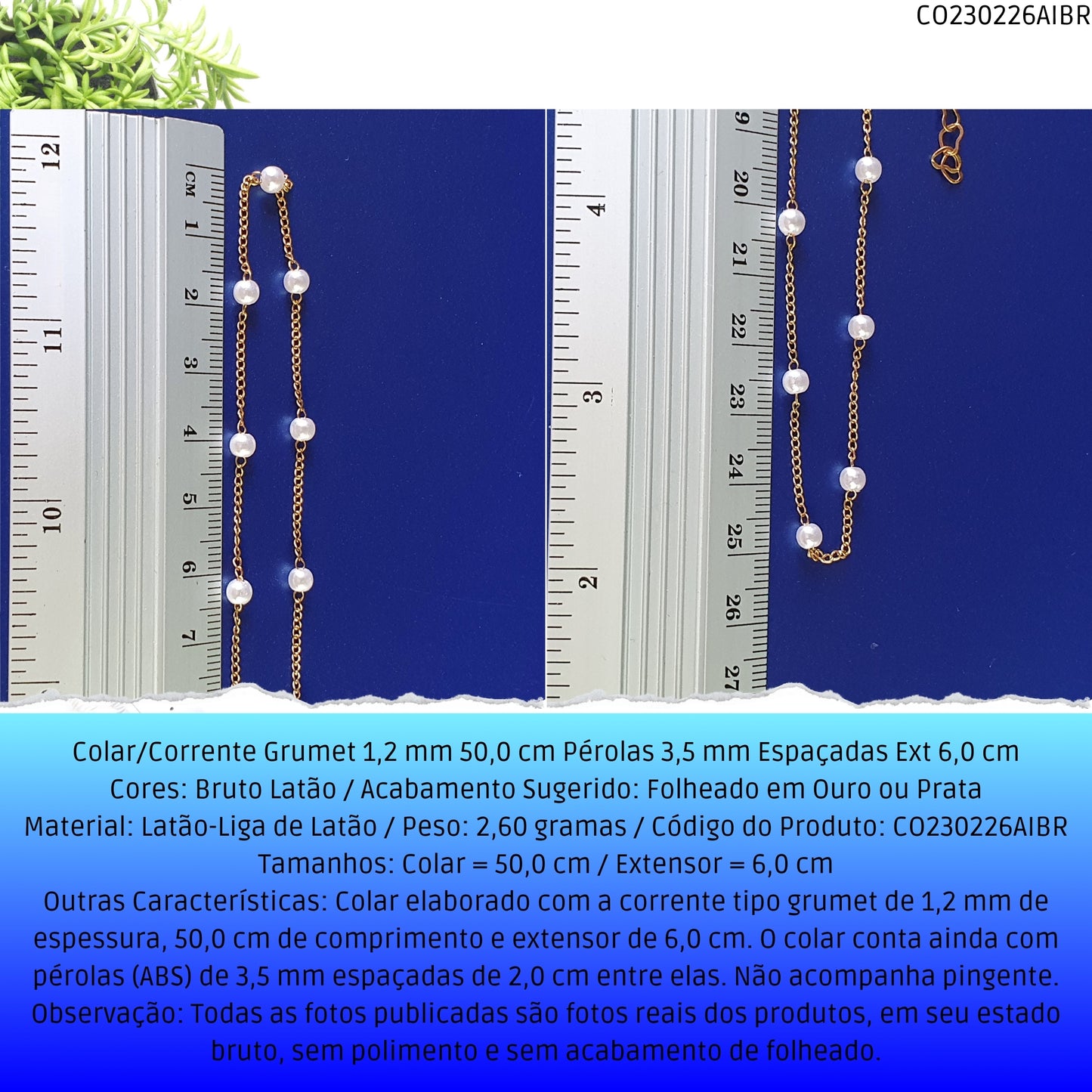 Colar/Corrente Grumet 1.2 mm 50.0 cm Pérolas 3.5 mm Espaçadas Ext 6.0 cm   - Código.: CO230226AIBR  - Peso.: 2.6 gr