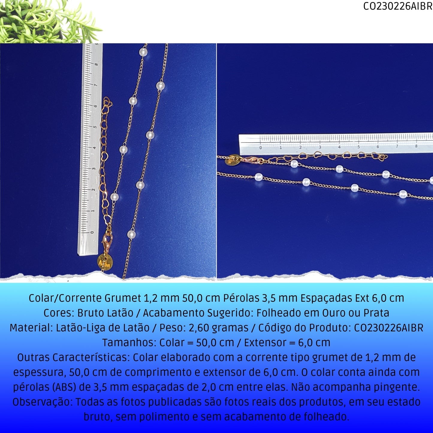Colar/Corrente Grumet 1.2 mm 50.0 cm Pérolas 3.5 mm Espaçadas Ext 6.0 cm   - Código.: CO230226AIBR  - Peso.: 2.6 gr